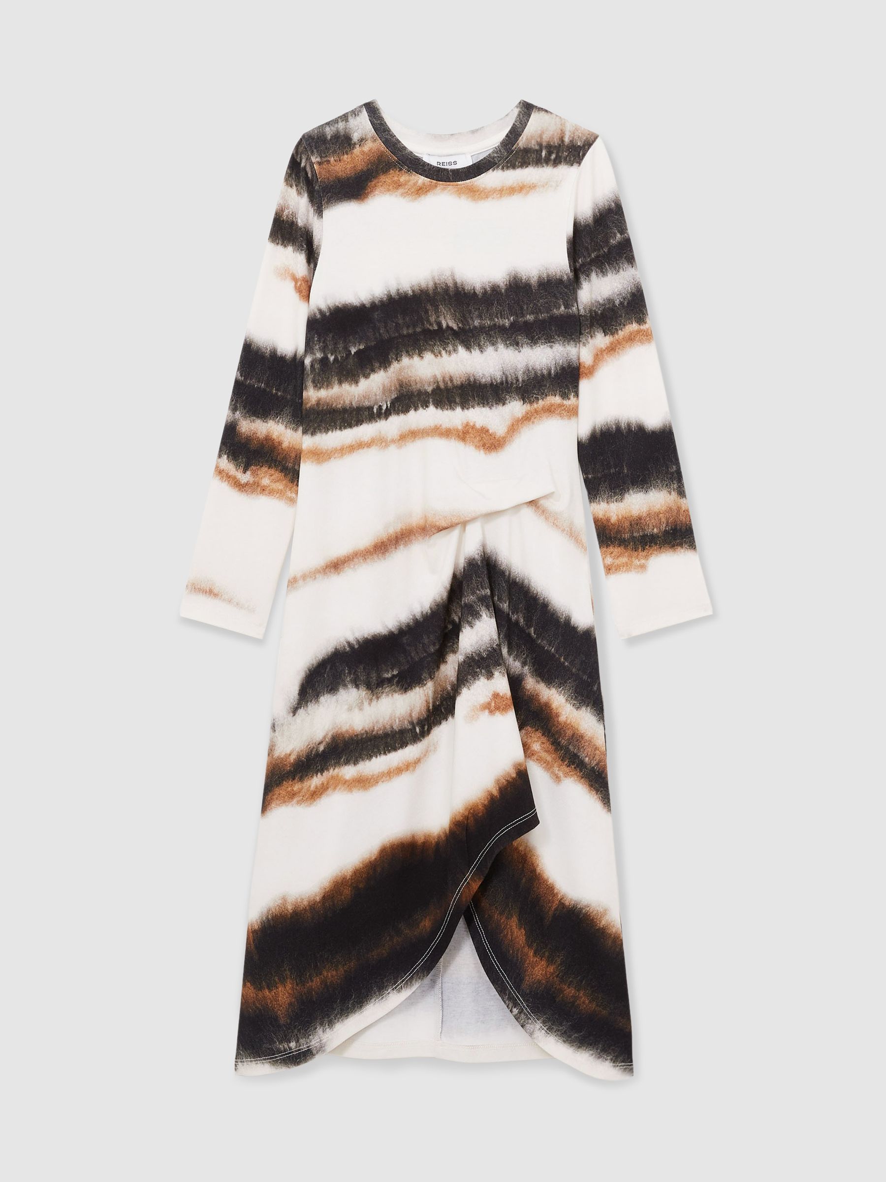 9-13 yrs Printed Jersey Ruched Midi Dress in Ivory Print