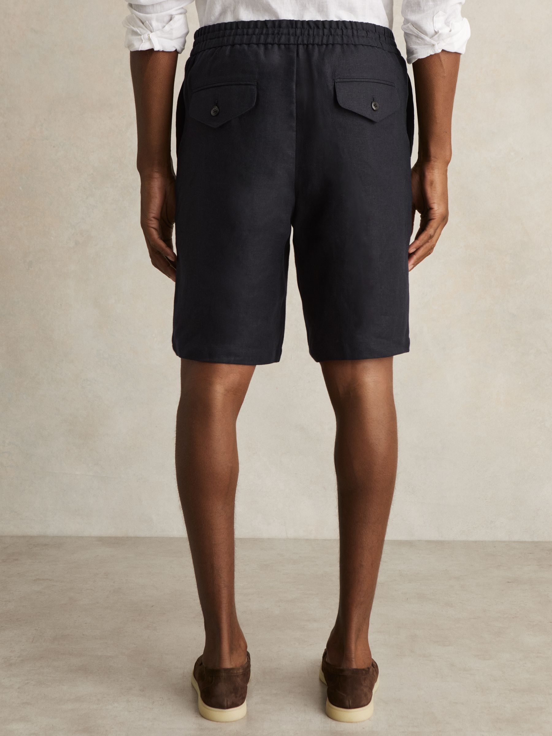 Linen Drawstring Shorts in Navy