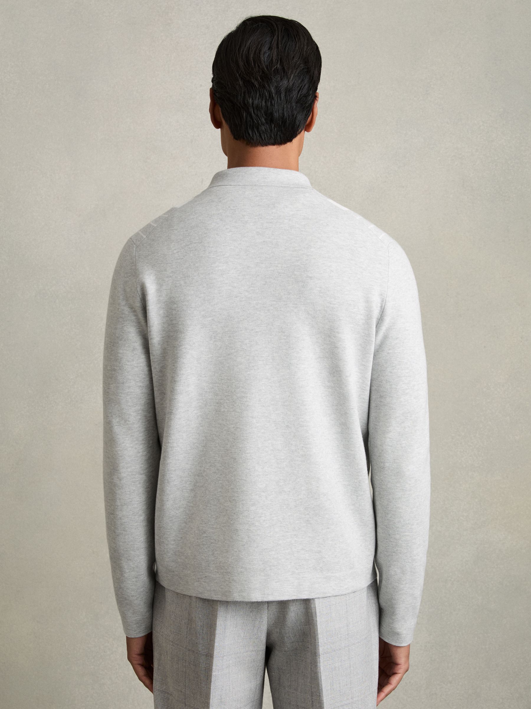 Striped Zip Through Knitted Jacket in Grey Melange/White