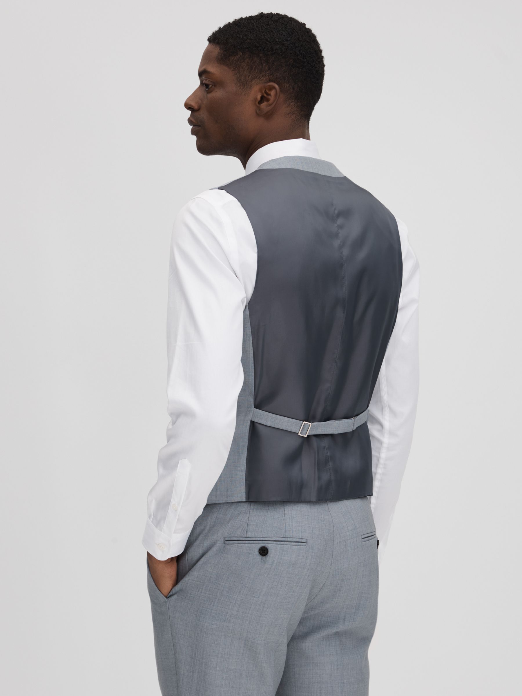 Slim Fit Wool Waistcoat in Soft Blue