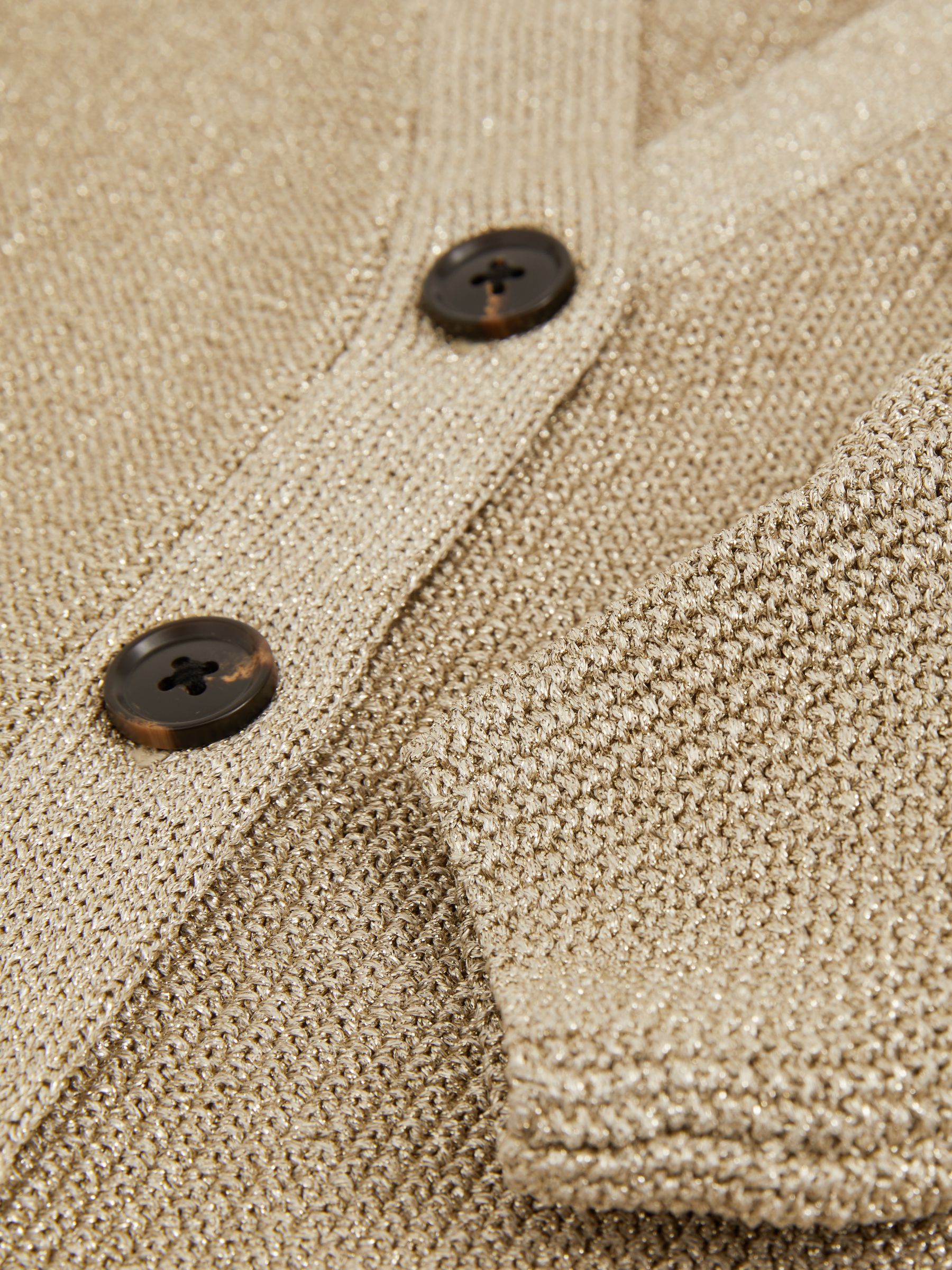 9-13 yrs Metallic-Knit V-Neck Cardigan in Gold