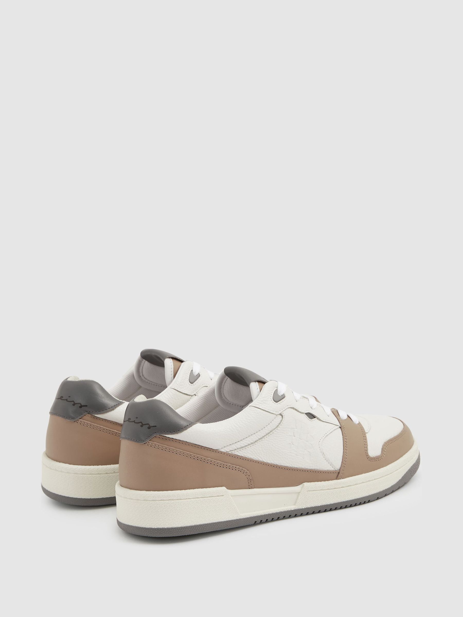 Leather Lace Up Trainers in Light Brown/White