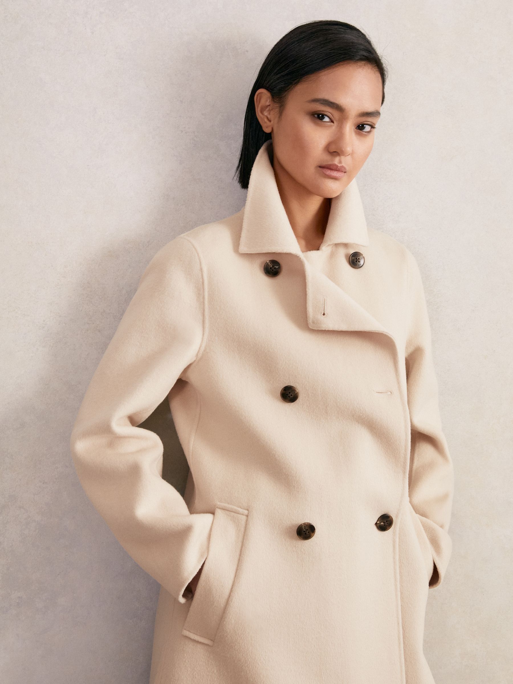 Wool-Blend Scarf Blindseam Coat in Cream