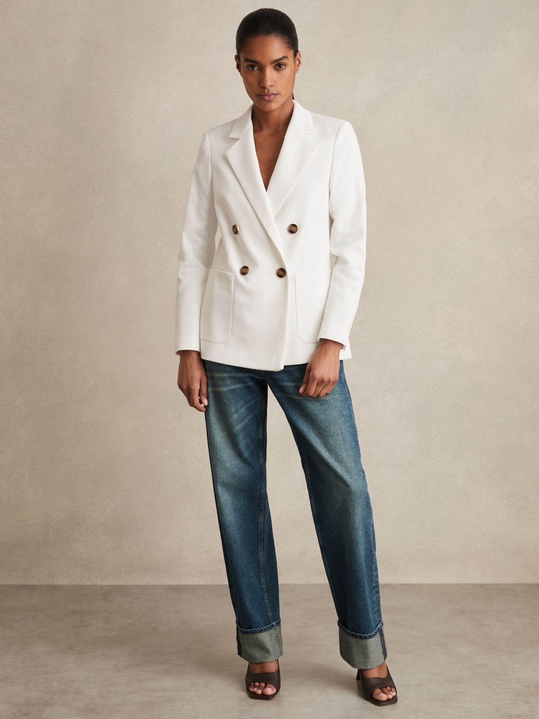 Double-Breasted Notch-Lapel Blazer in White