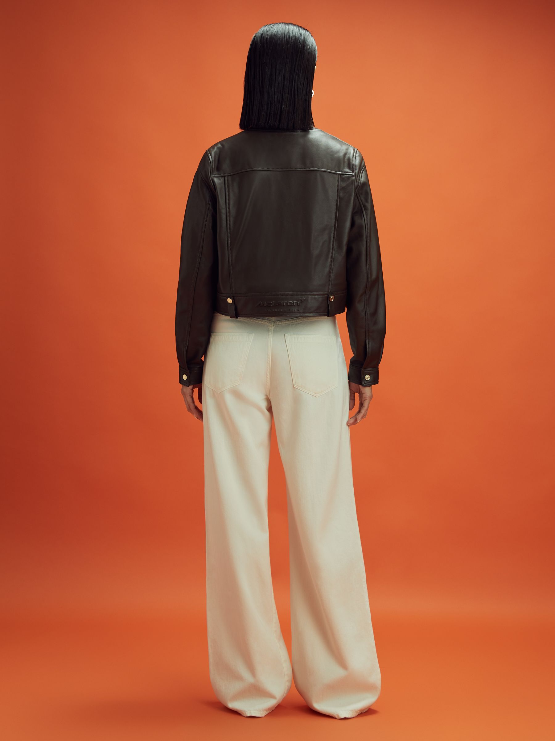 McLaren F1 Cropped Leather Bomber Jacket in Chocolate