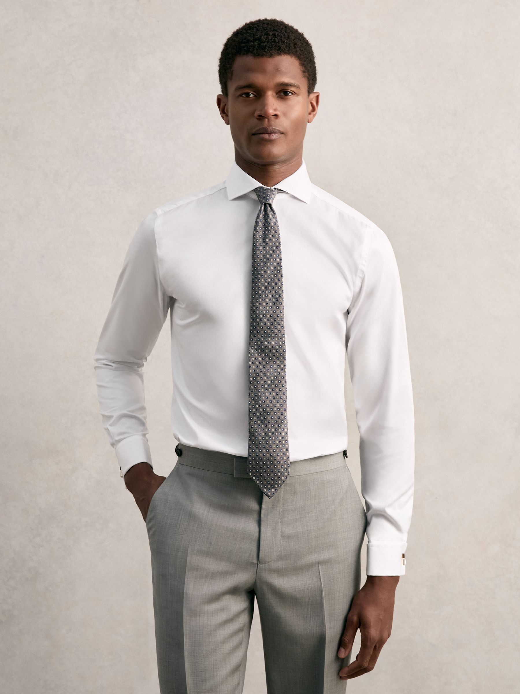 Slim Fit Cotton Double-Cuff Shirt in White
