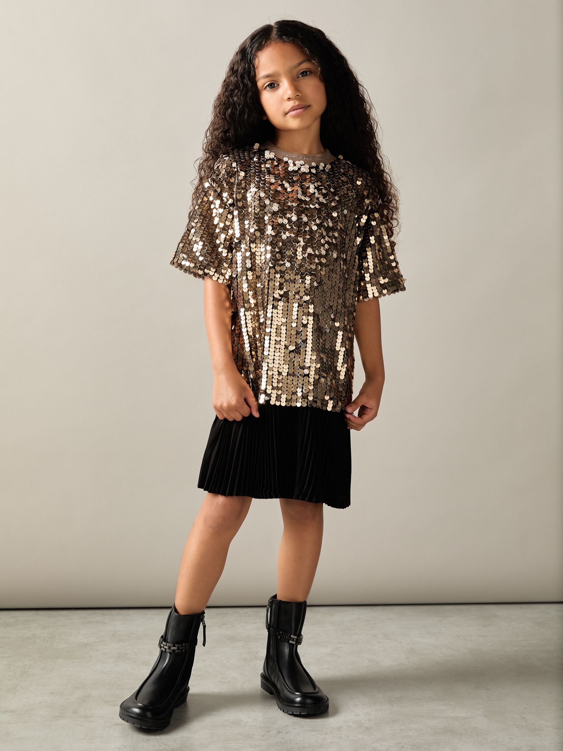 9-13 yrs Sequin T-Shirt Dress in Gold