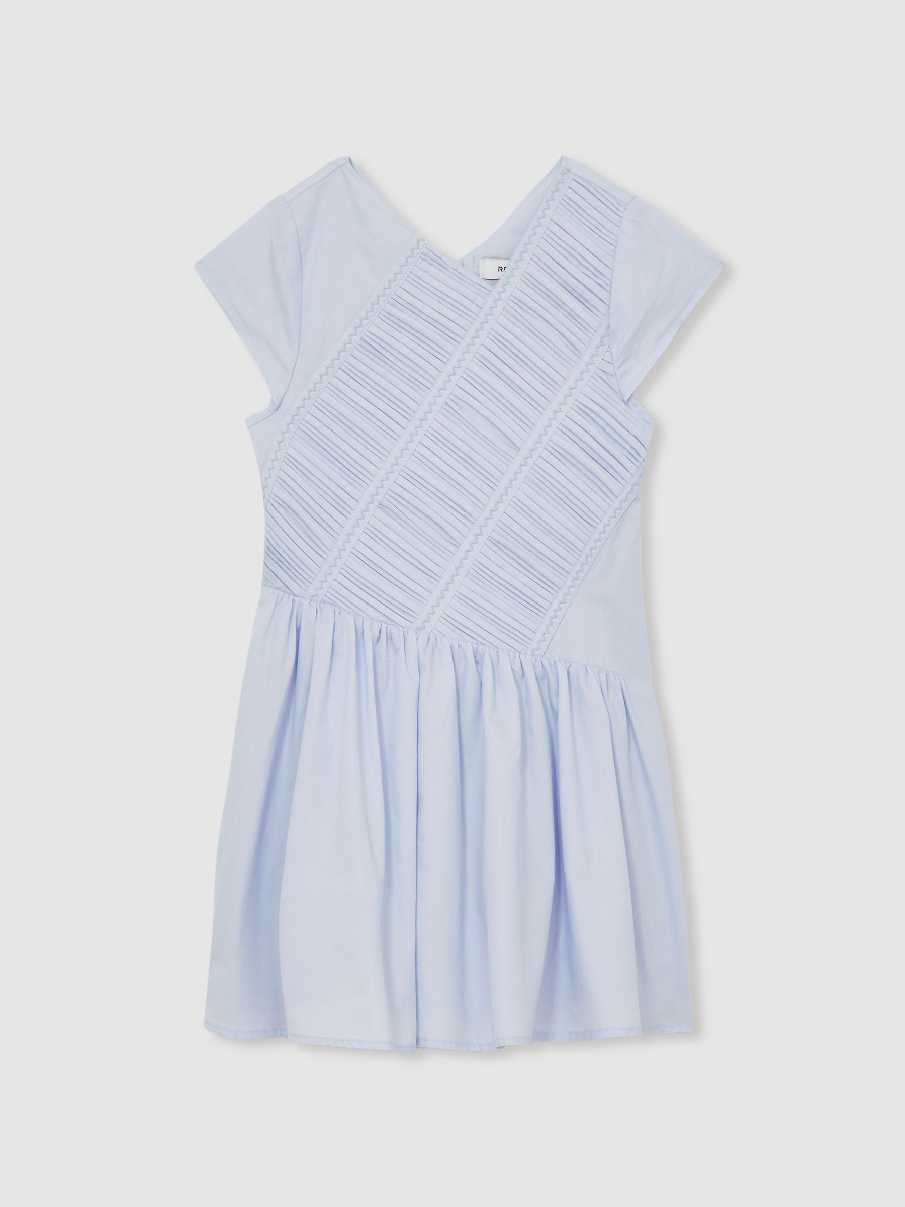 9-13 yrs Cotton Tucked-Pleat Dress in Blue
