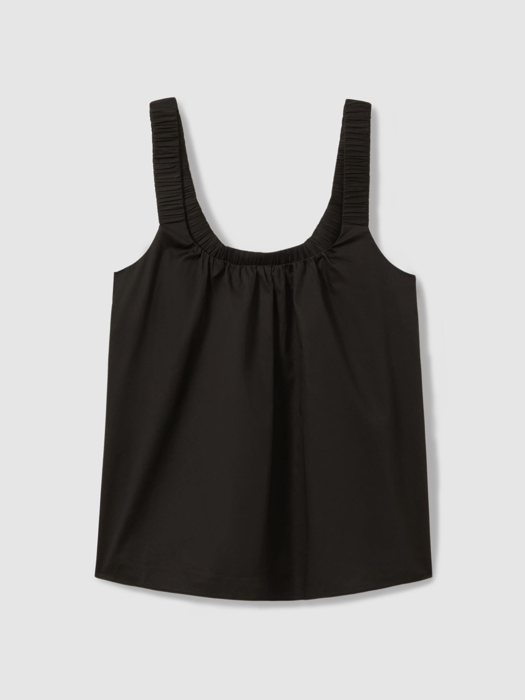 Cotton Ruched Strap Top in Black