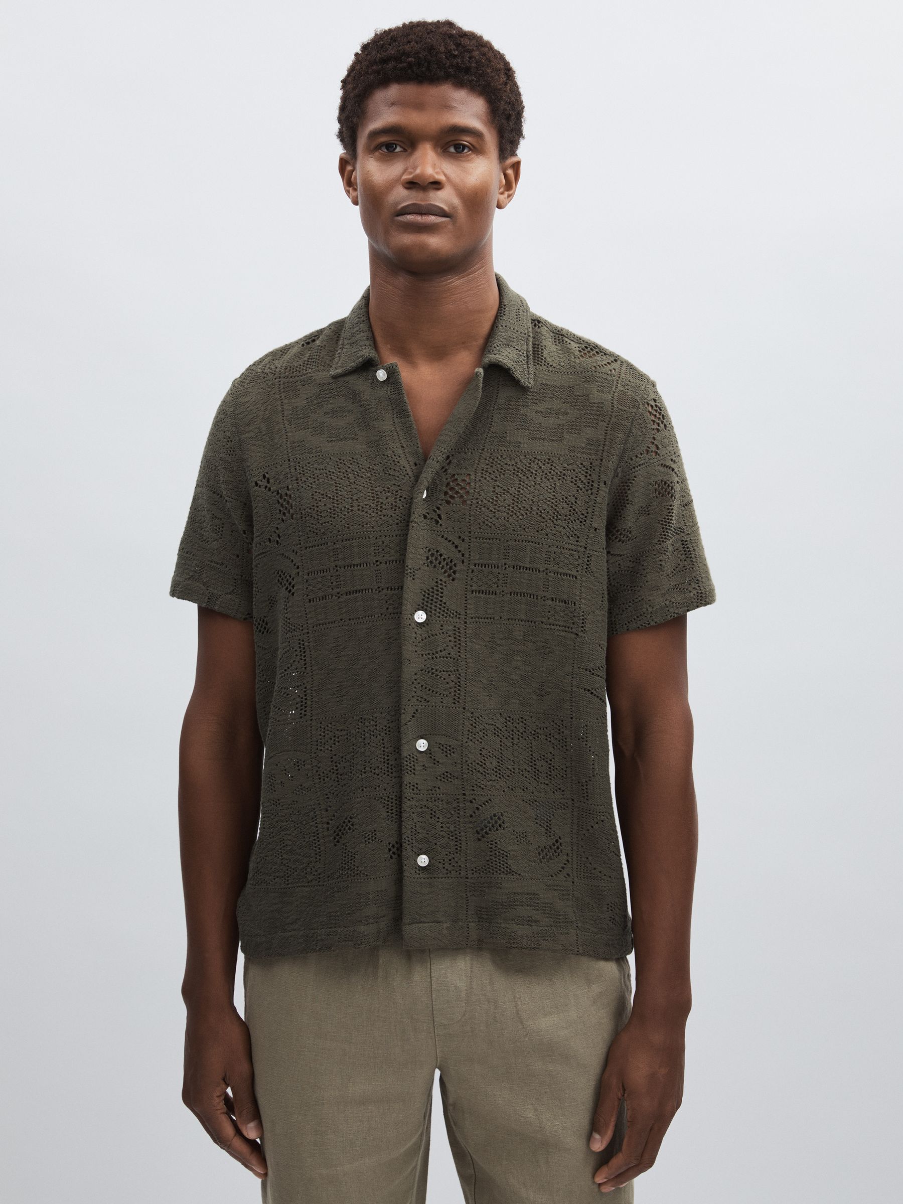 Les Deux Blend Lace Shirt in Olive Green