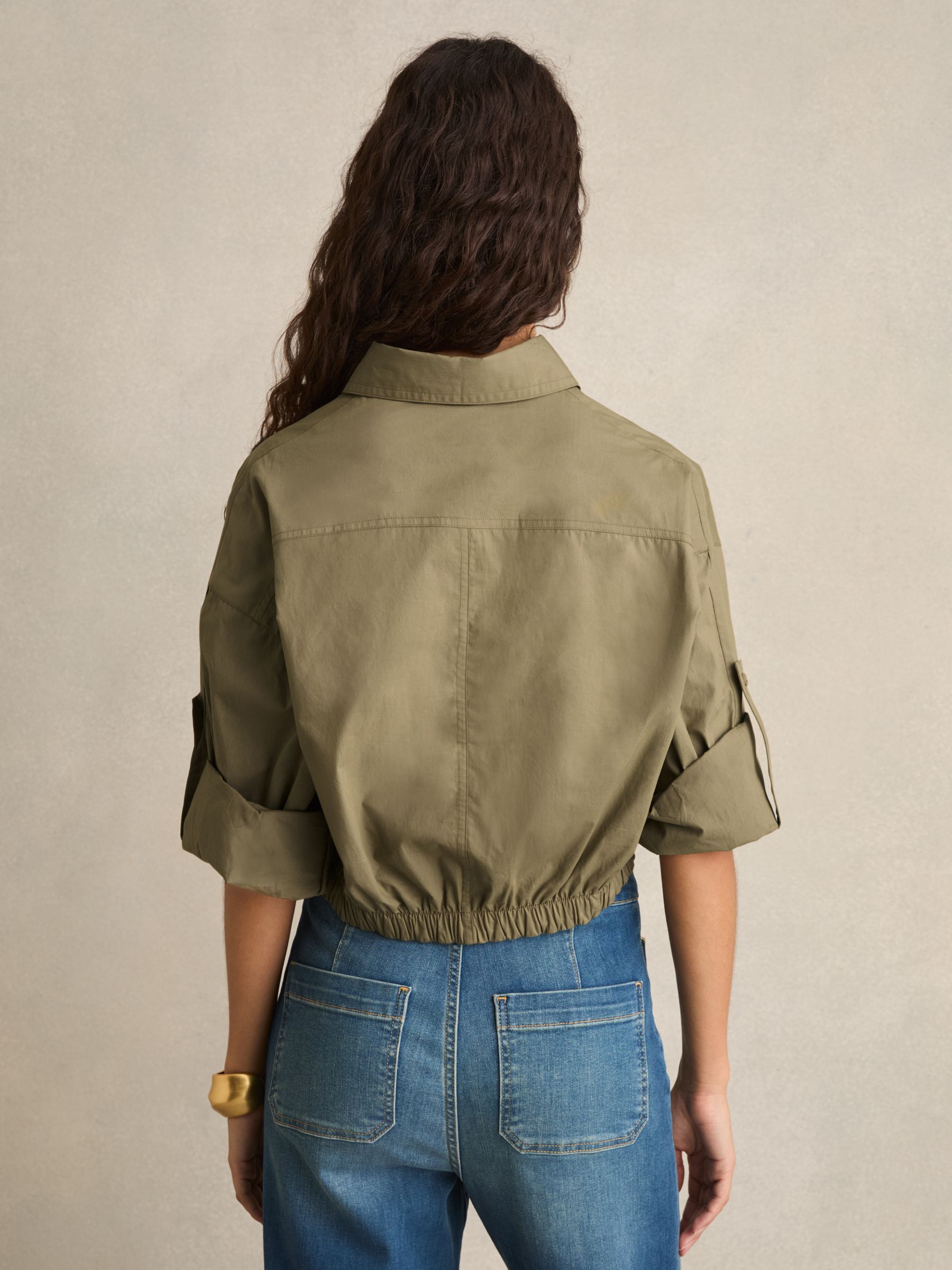 Pleat-Hem Cropped Shirt in Khaki