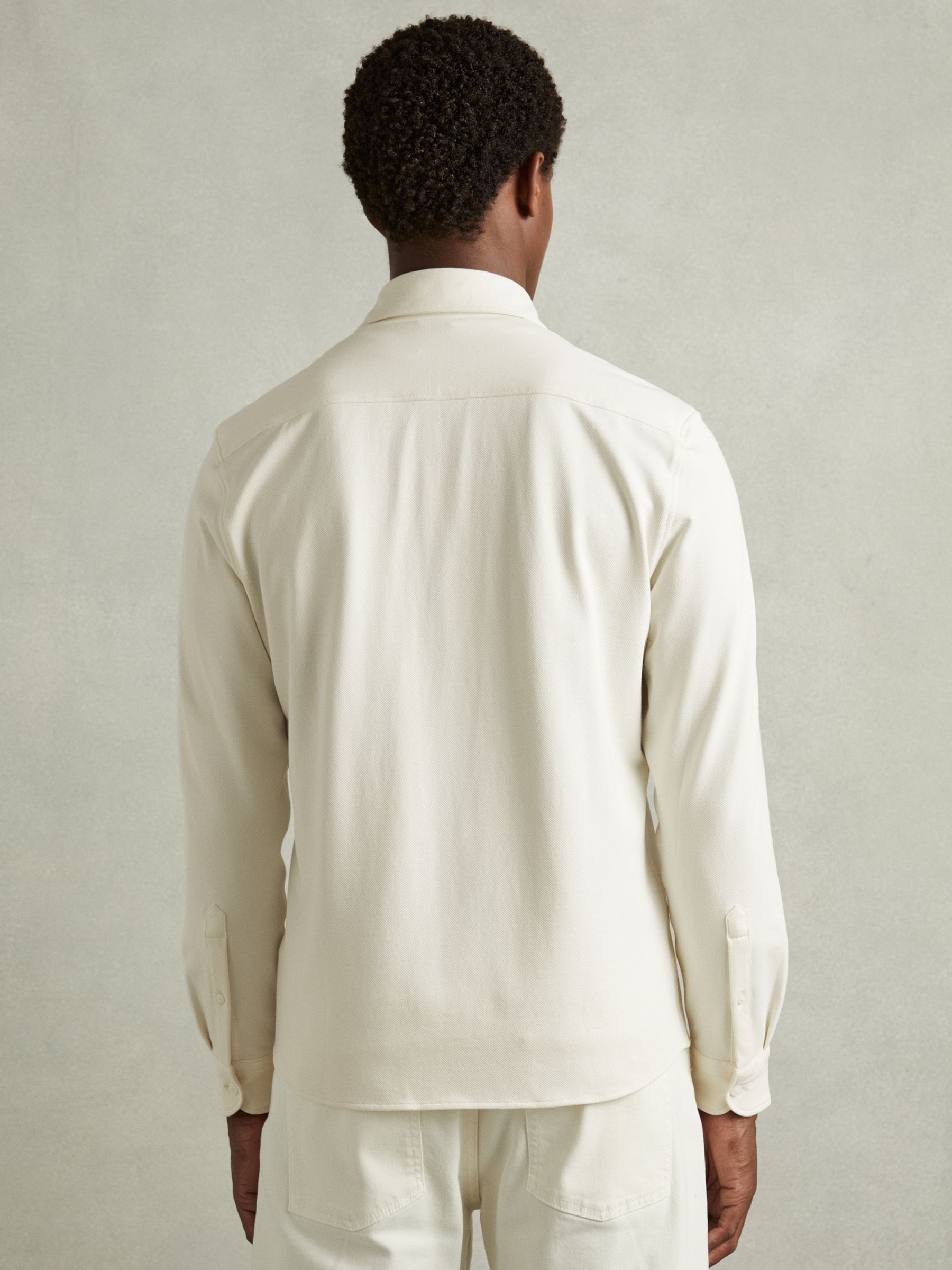 Cotton Blend Twill Overshirt in Off White