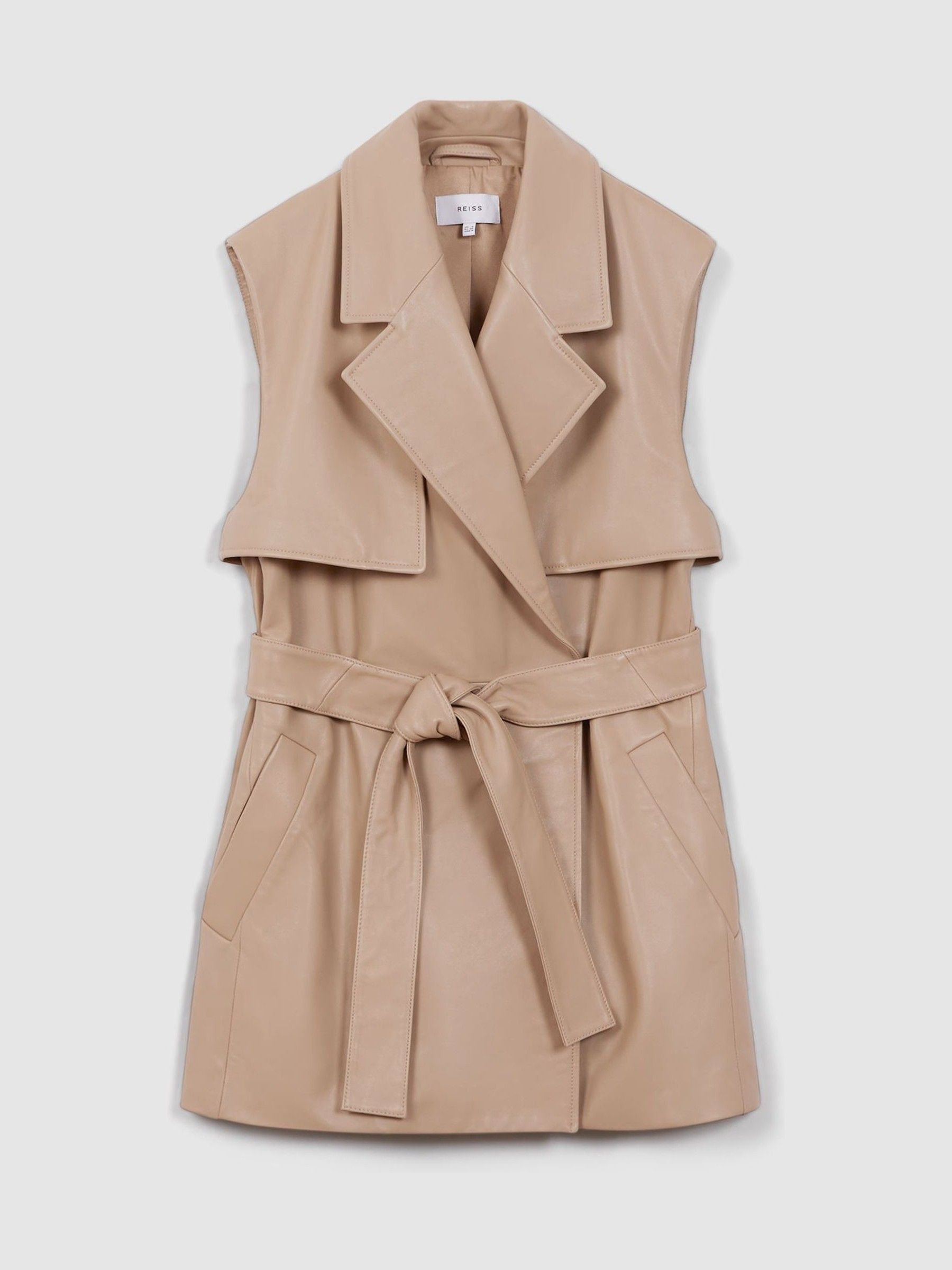 Leather Double Breasted Gilet in Neutral