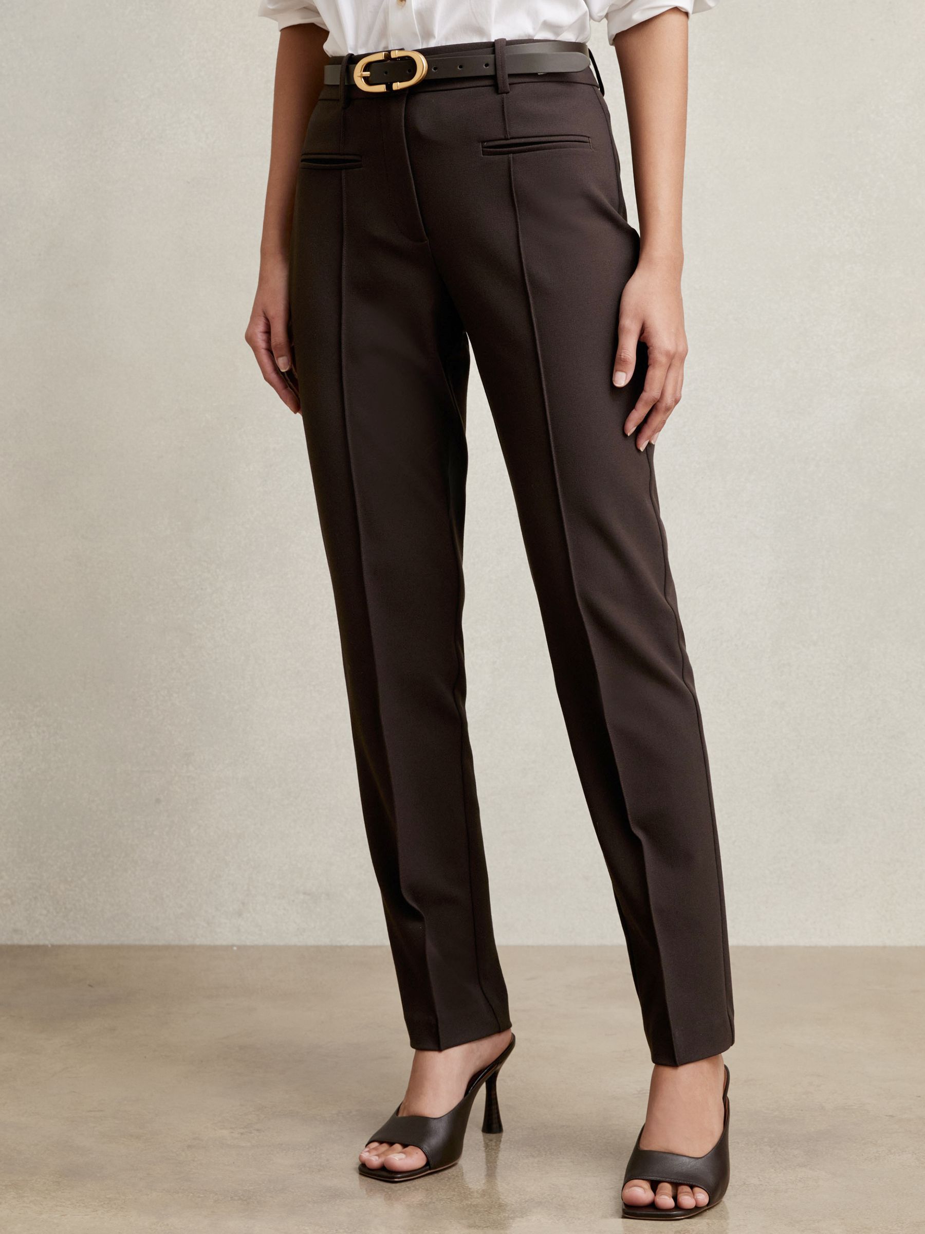 Pintuck Tapered Trousers in Chocolate Brown