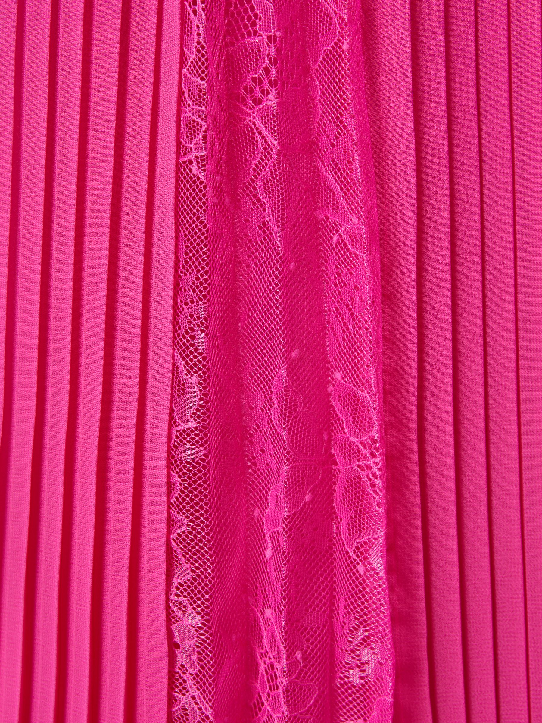 Florere Lace Pleated Midi Skirt in Bright Pink