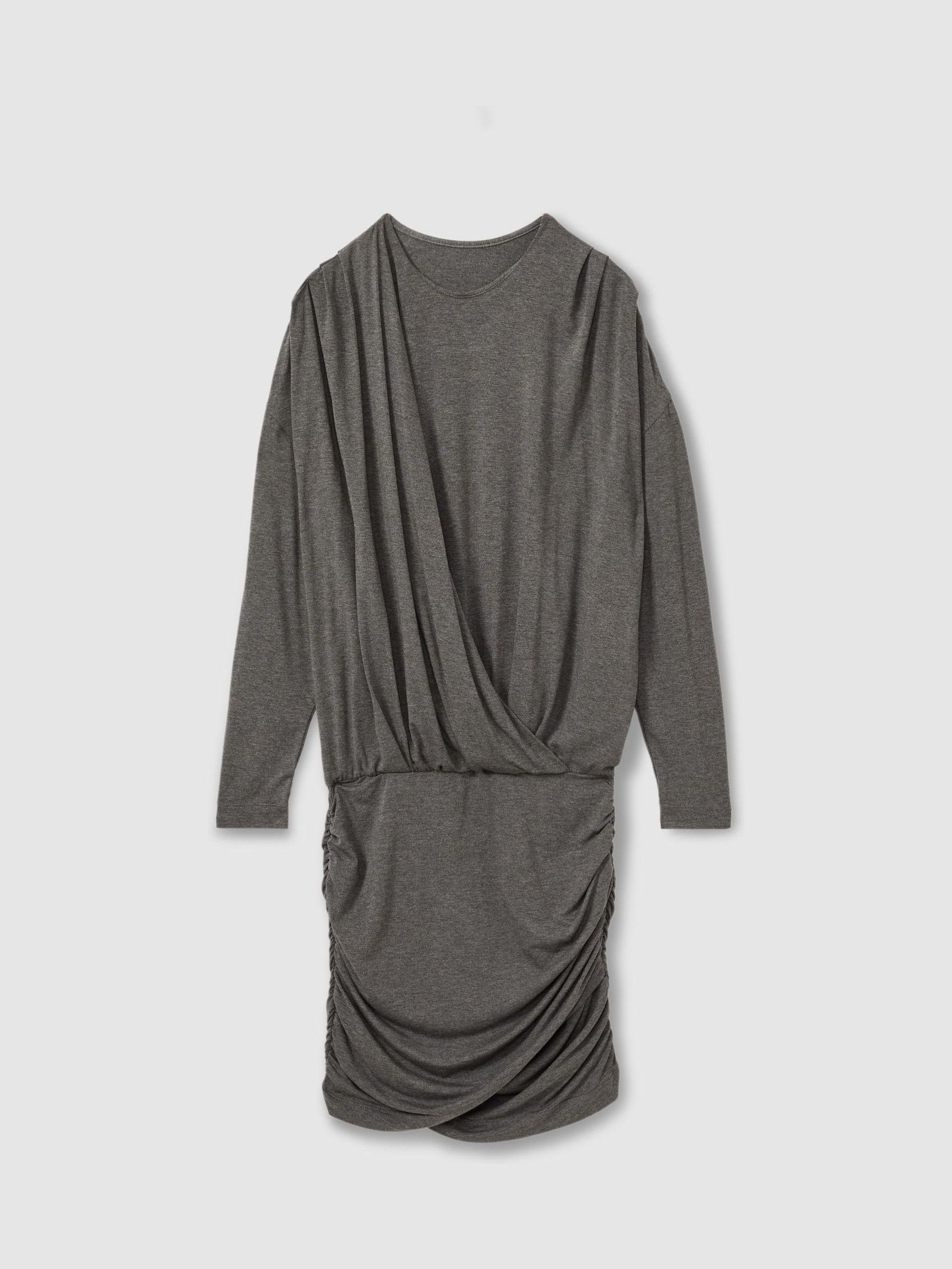 Jersey Ruched Blouson Sleeve Mini Dress in Grey
