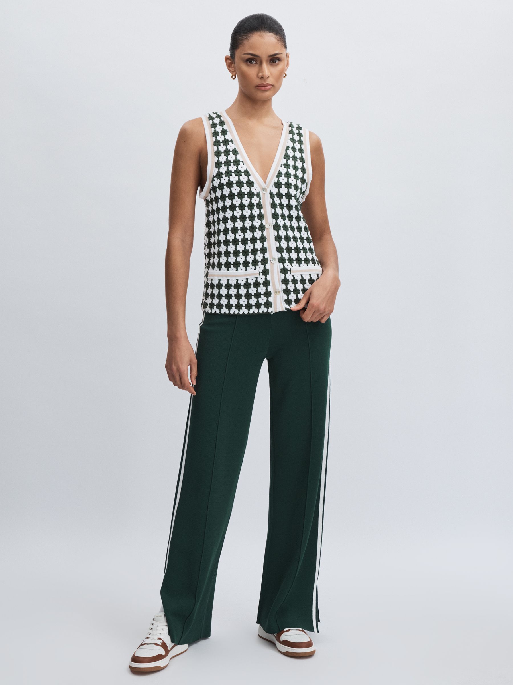 Crochet Button Through 100% Cotton Vest in Green