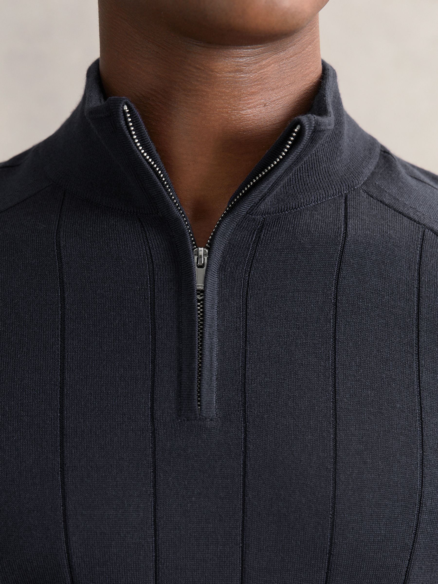 Merino Wool Wide-Rib Half-Zip Jumper in Airforce Blue
