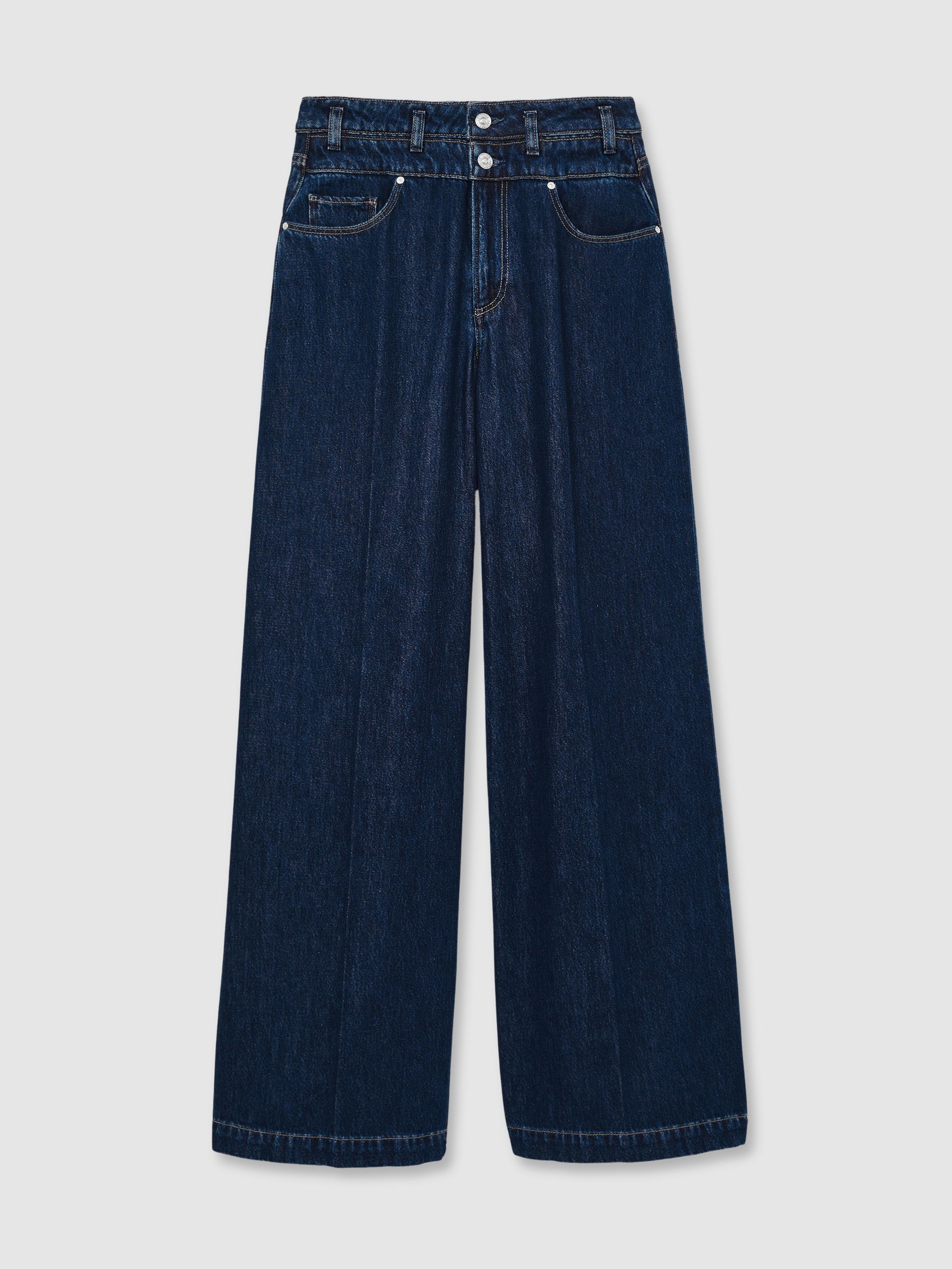 Paige Double Waistband Wide-Leg Jeans in Navy Blue