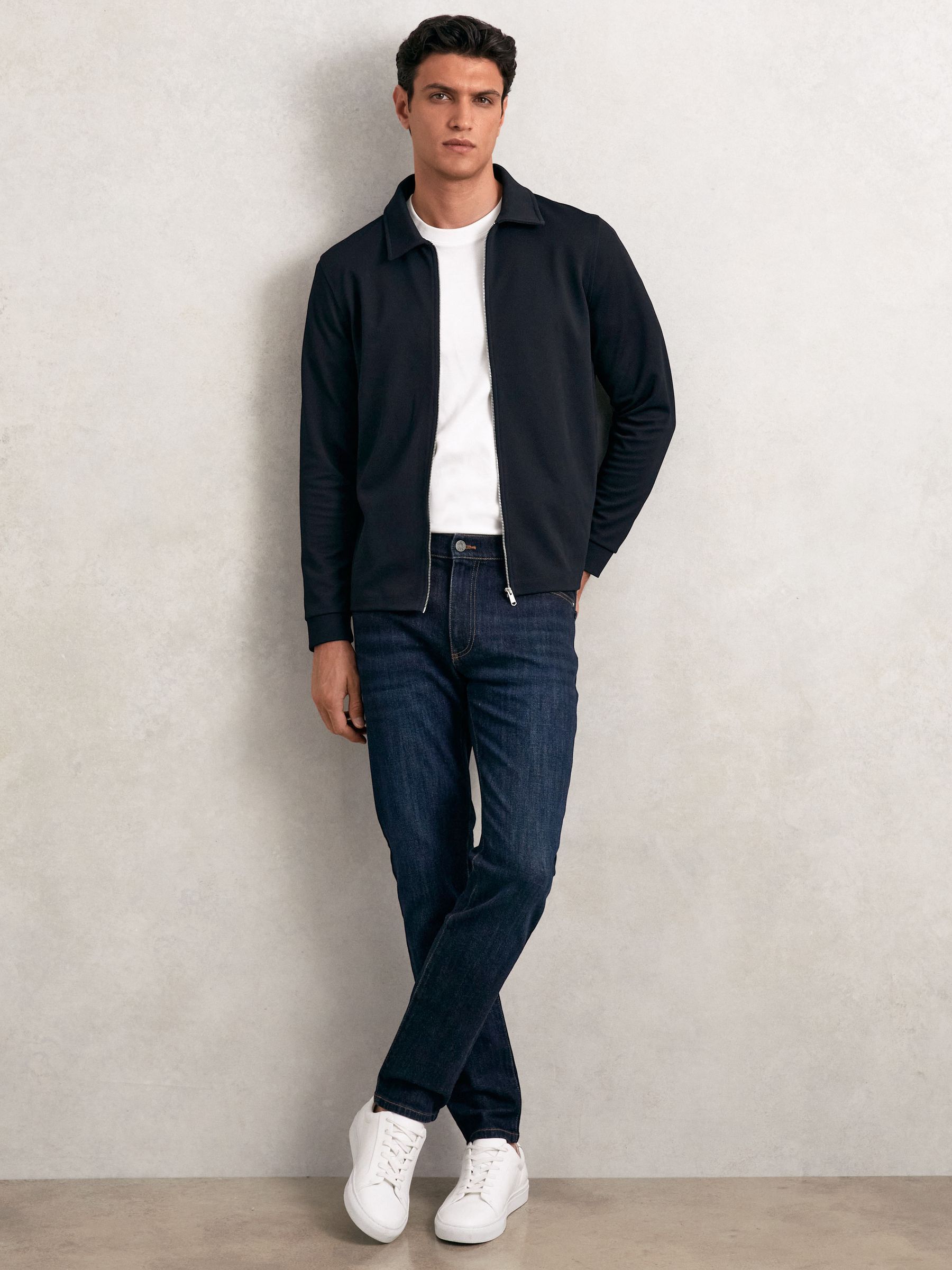 Textured Zip Through Overshirt in Navy