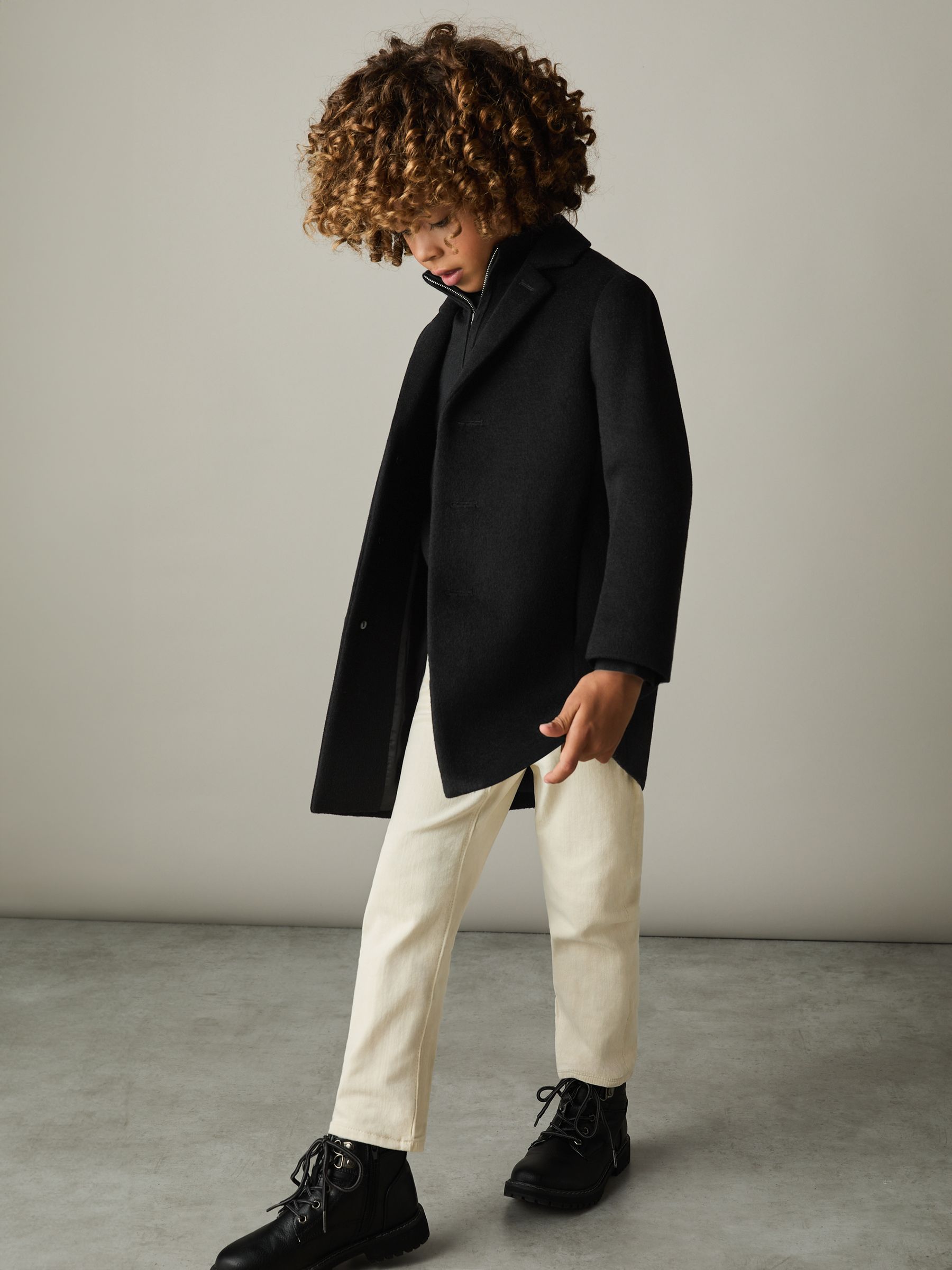 9-13 yrs Single Breasted Overcoat in Black