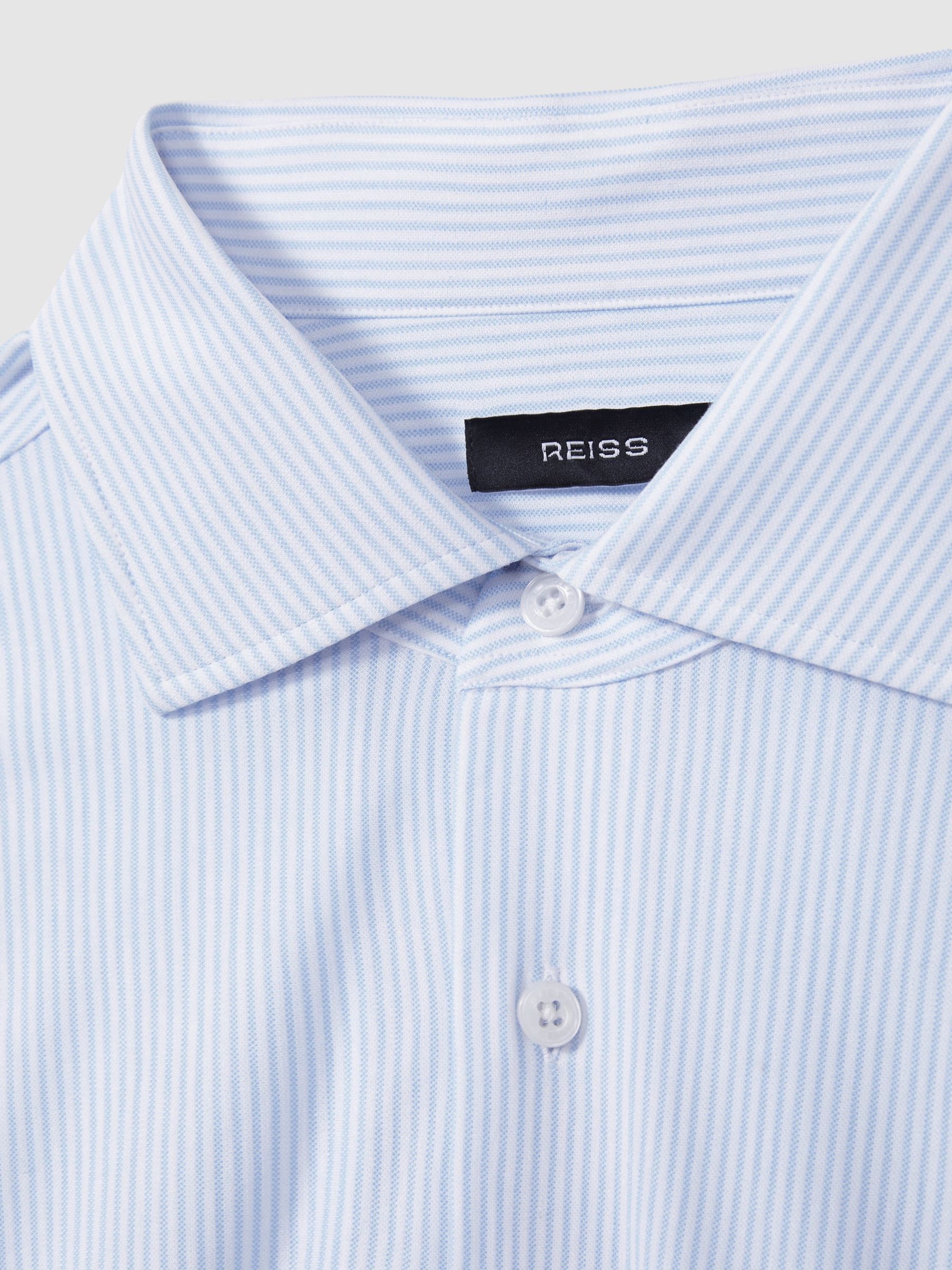 Cotton-Blend Cutaway-Collar Striped Shirt in Blue Stripe