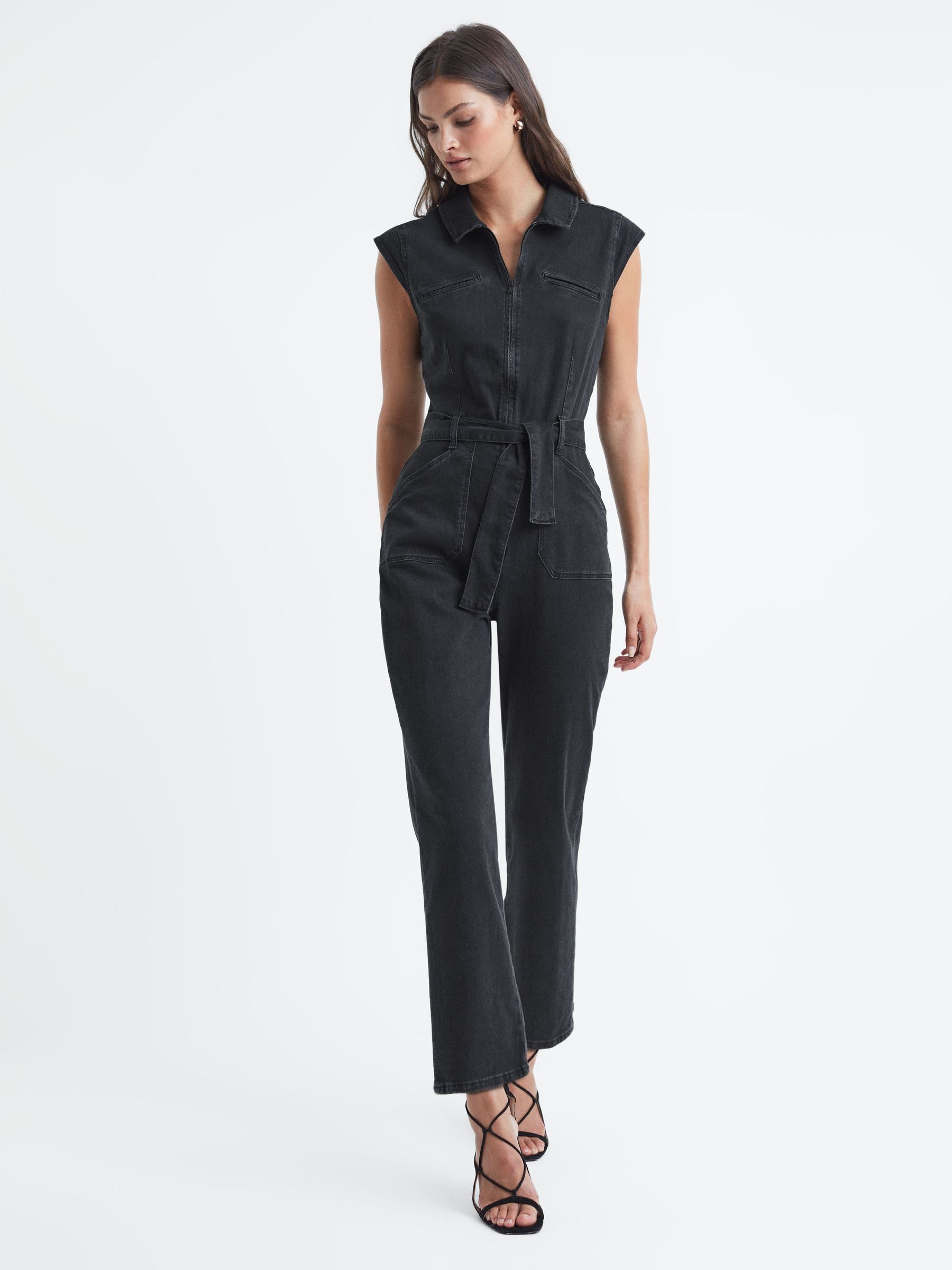 Paige Belted Jumpsuit in Black Dove