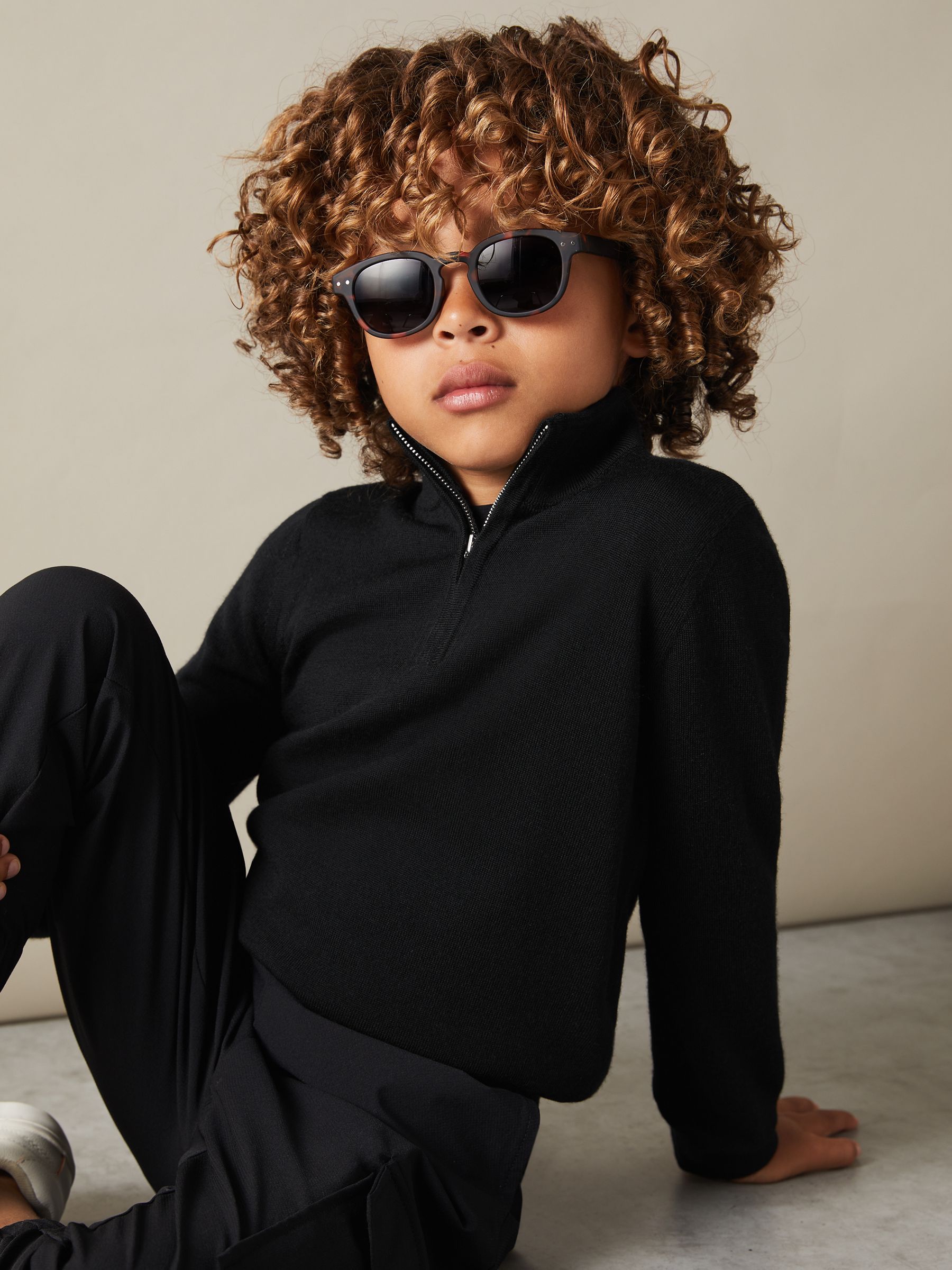 3-9 yrs Merino Wool Half-Zip Funnel Neck Jumper in Black