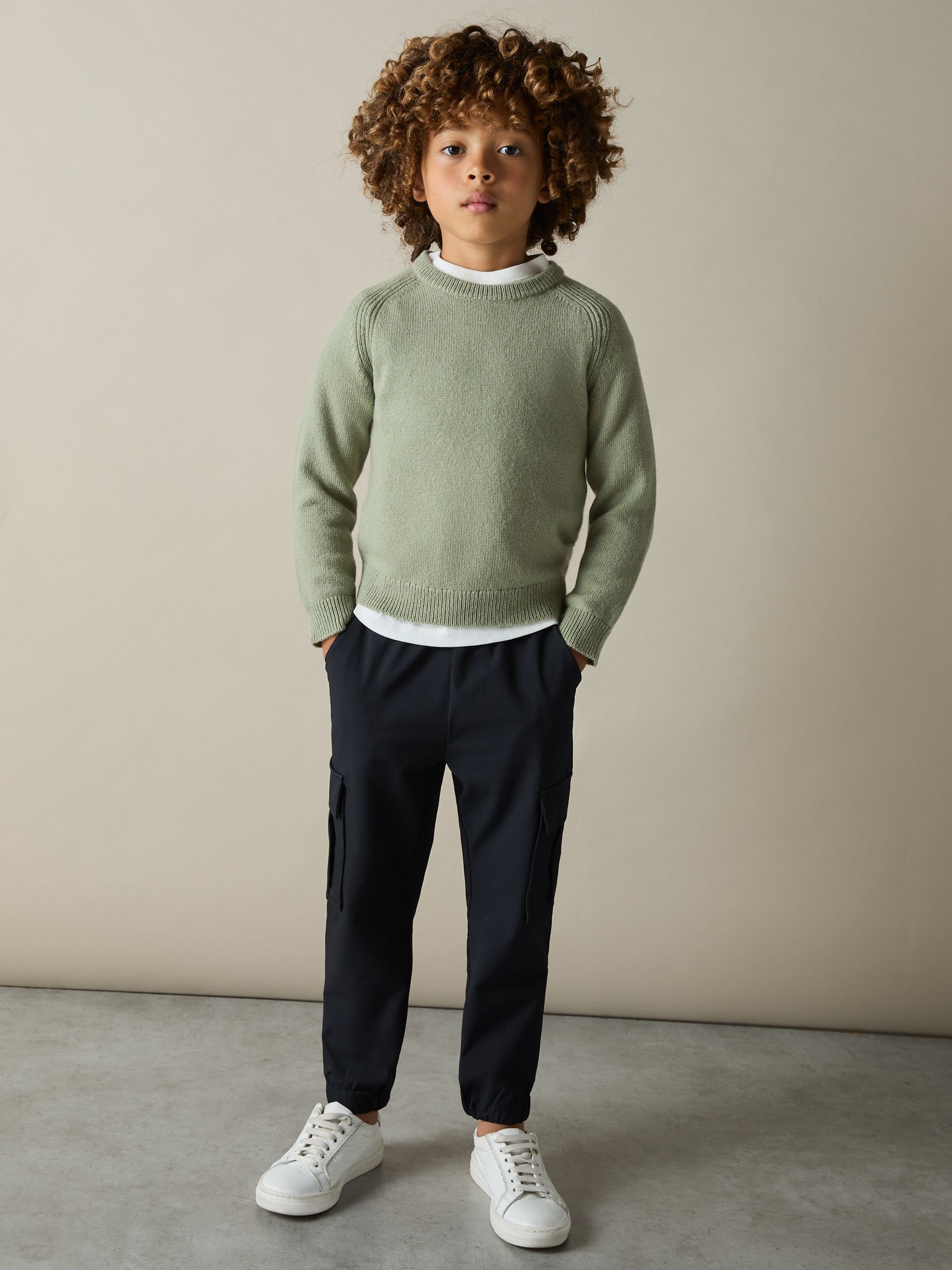 3-9 yrs Merino Wool-Blend Crew-Neck Jumper in Sage Green
