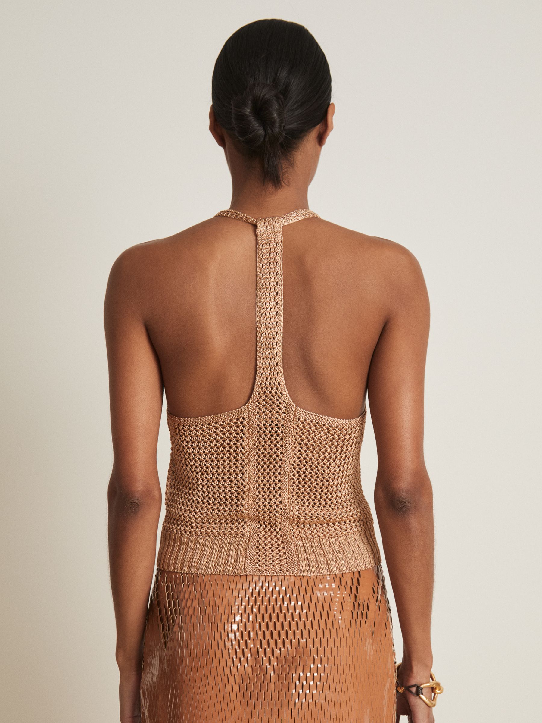 Atelier Open-Knit Halterneck Top in Gold