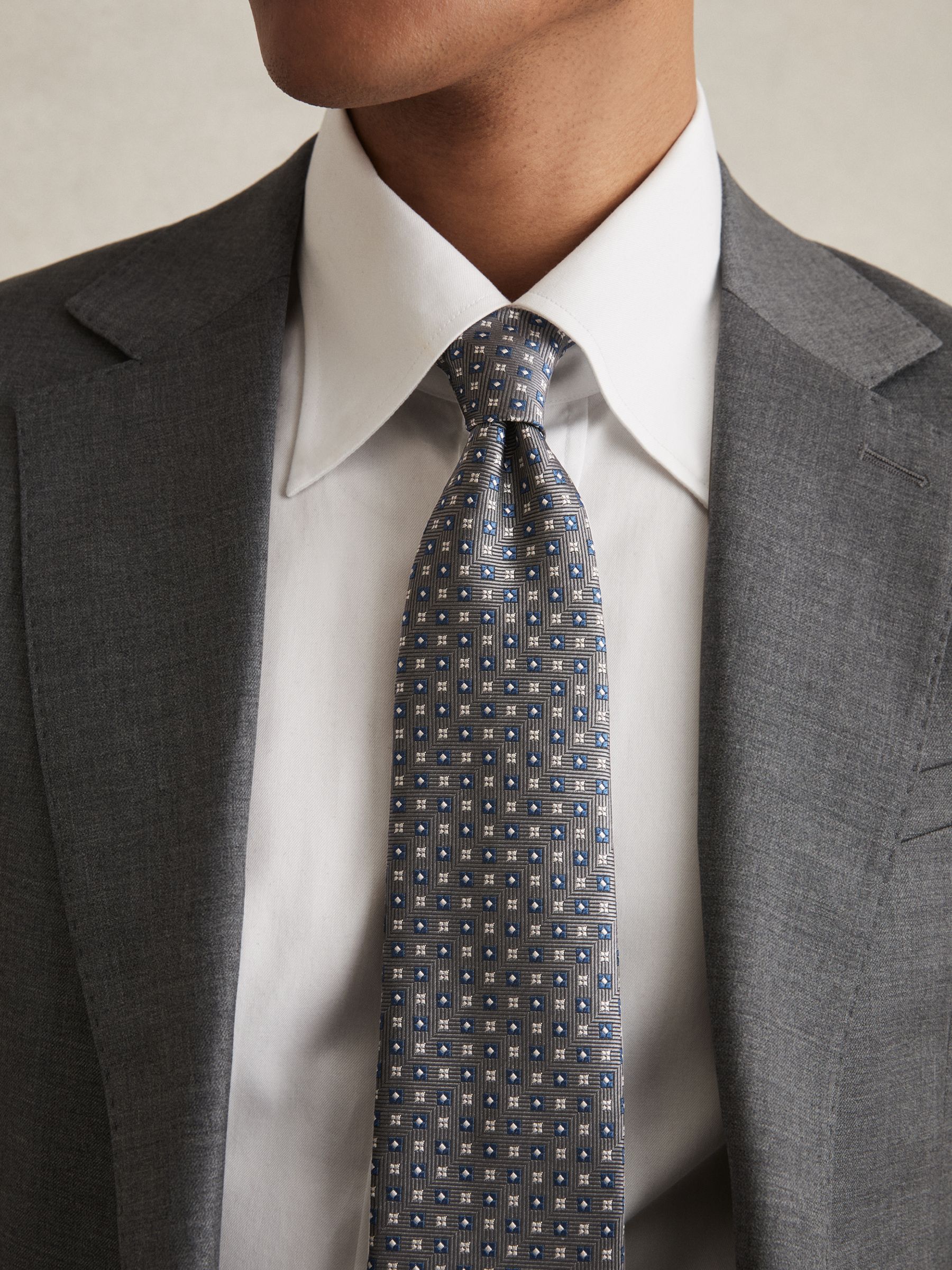 Foulard Silk Blend Floral Print Tie in Charcoal