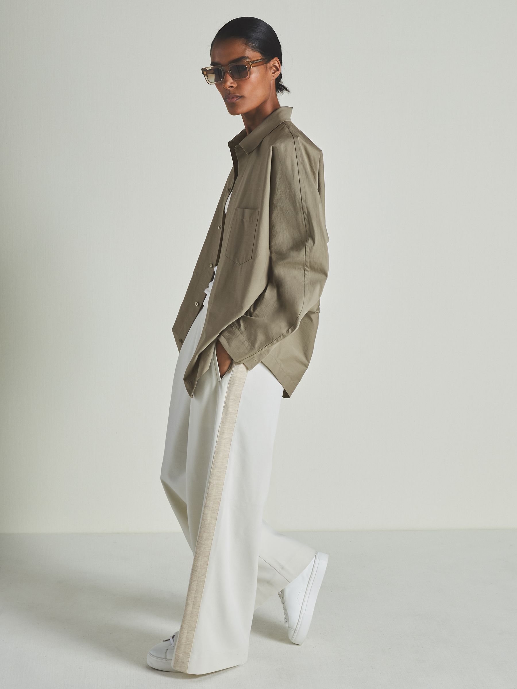 Reiss | Les 100 Ciels Cotton-Blend Poplin Shirt in Khaki