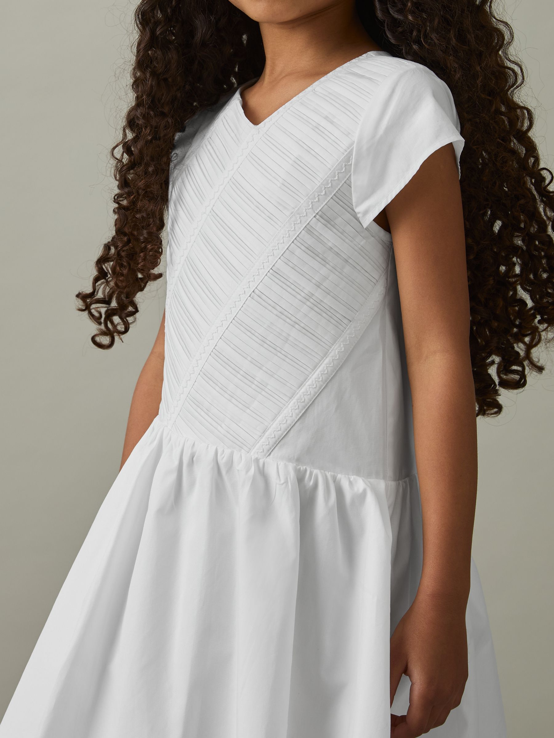 9-13 yrs Cotton Tucked-Pleat Dress in Ivory