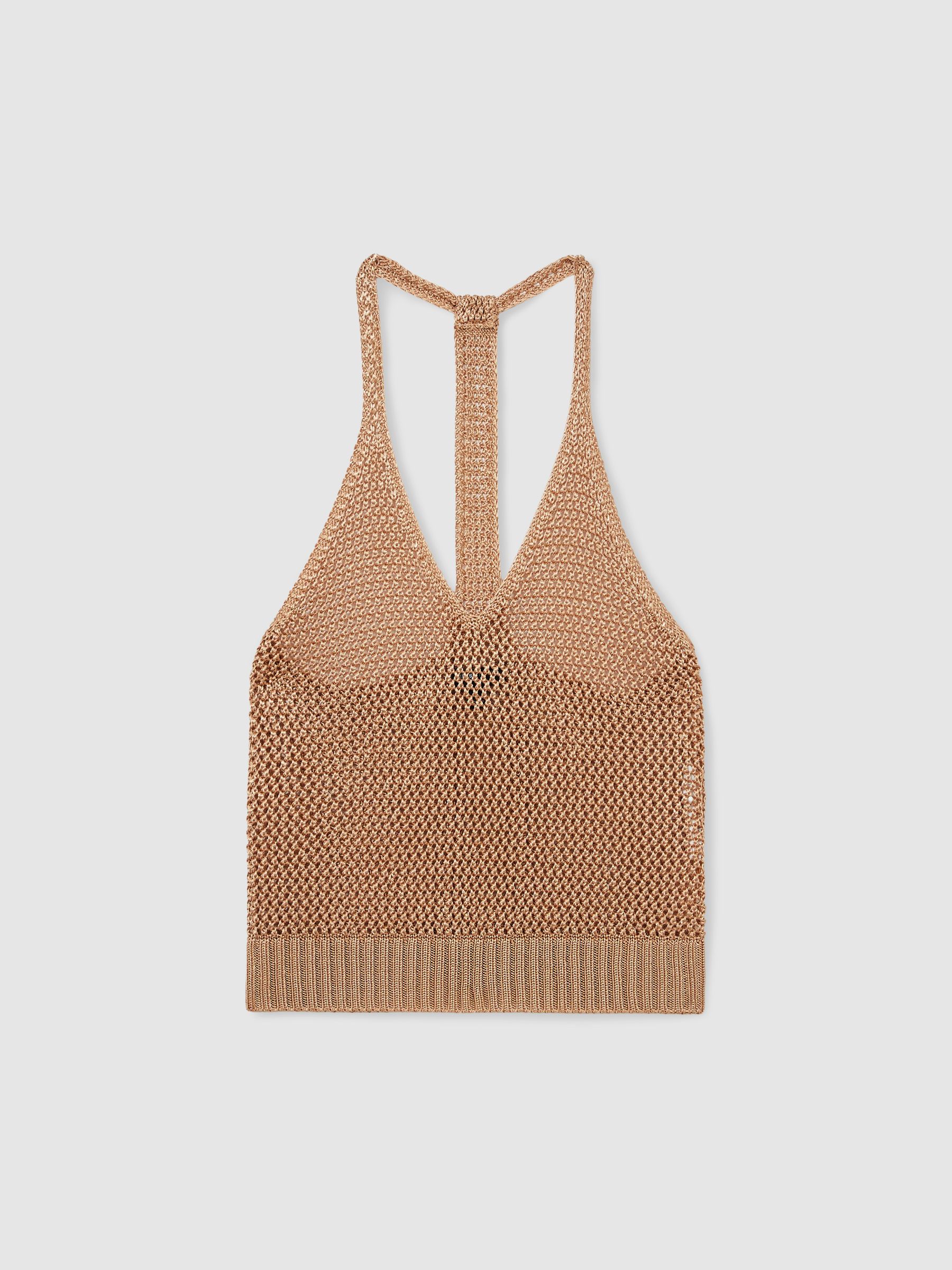 Atelier Open-Knit Halterneck Top in Gold