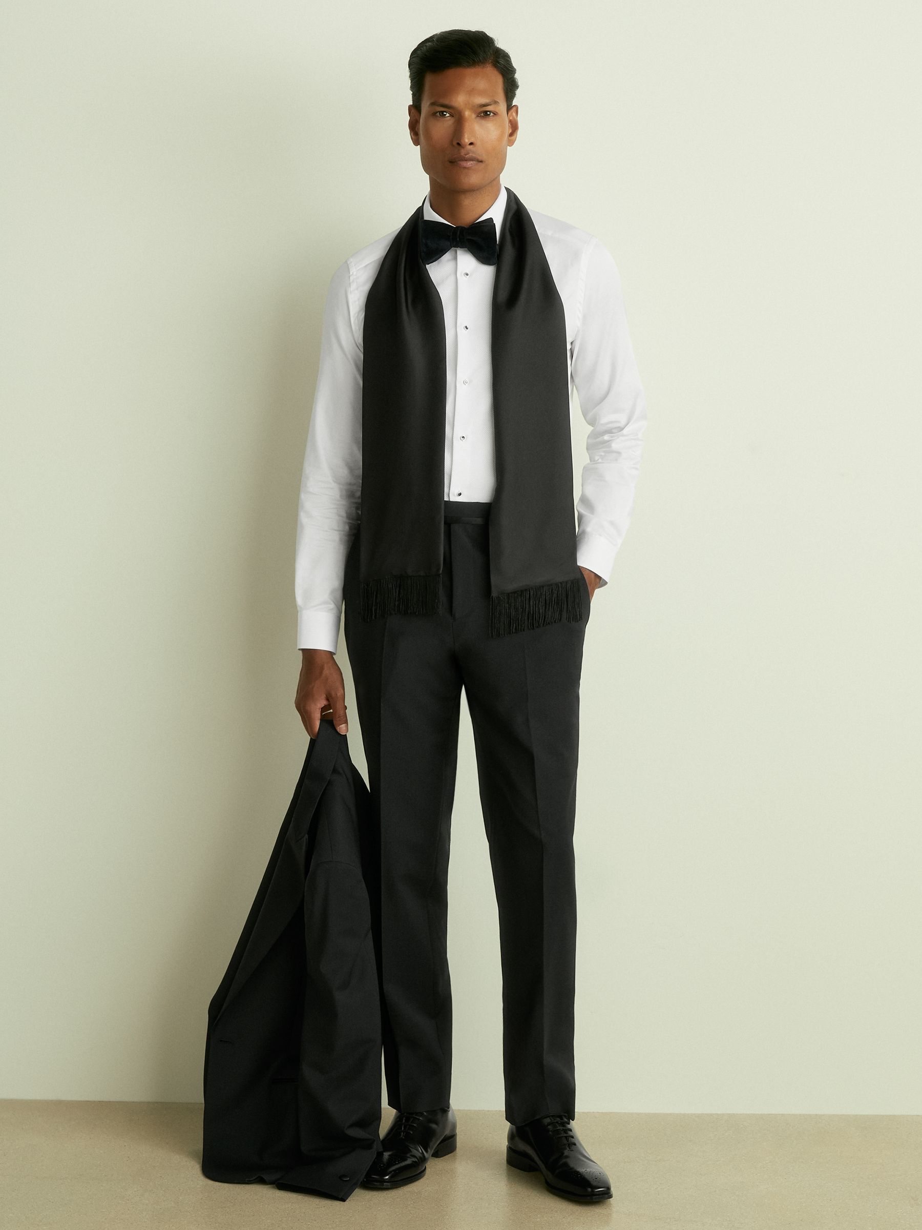 Silk Fringed Scarf in Black