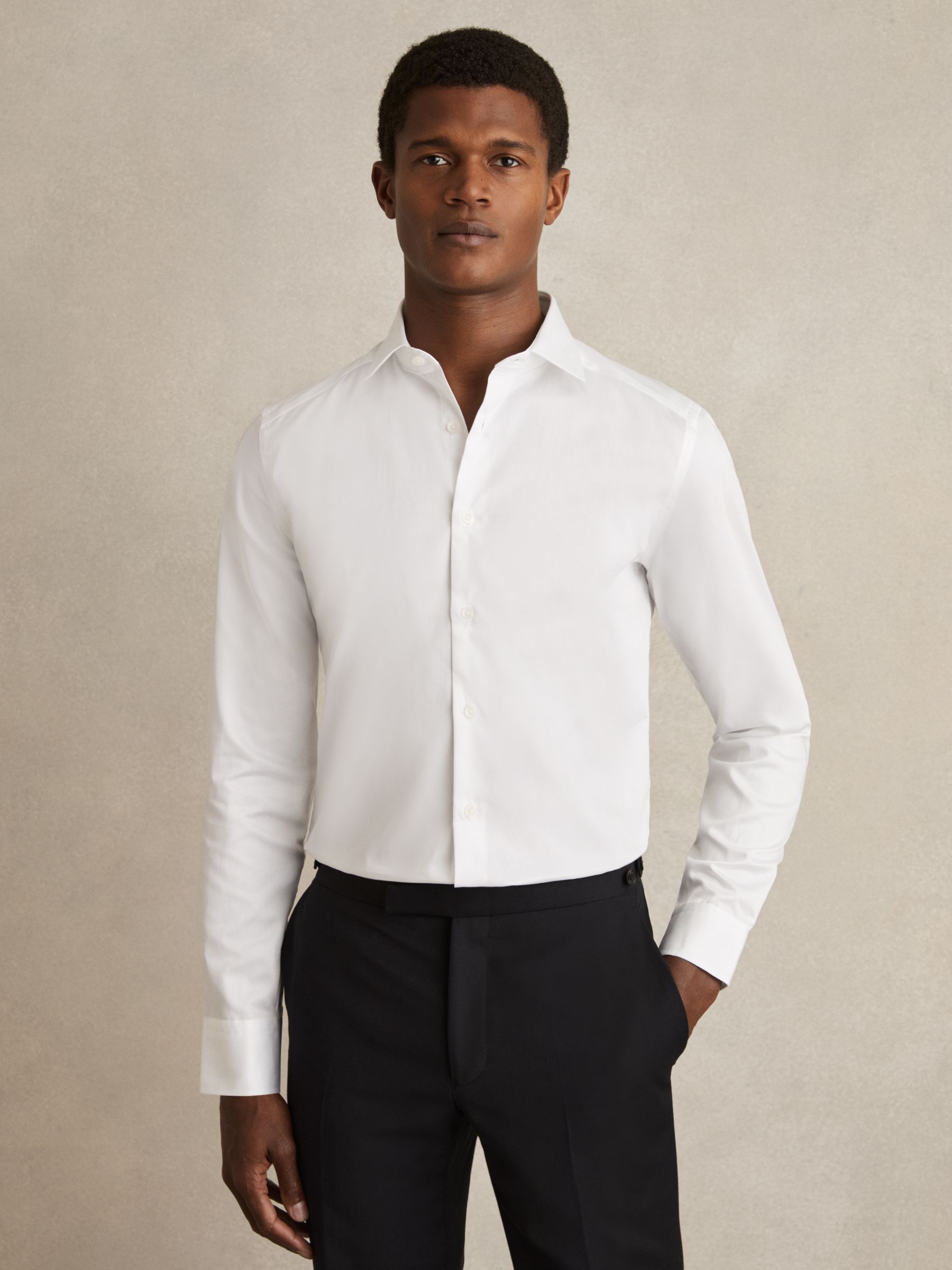 Slim Fit Cotton Sateen Shirt in White