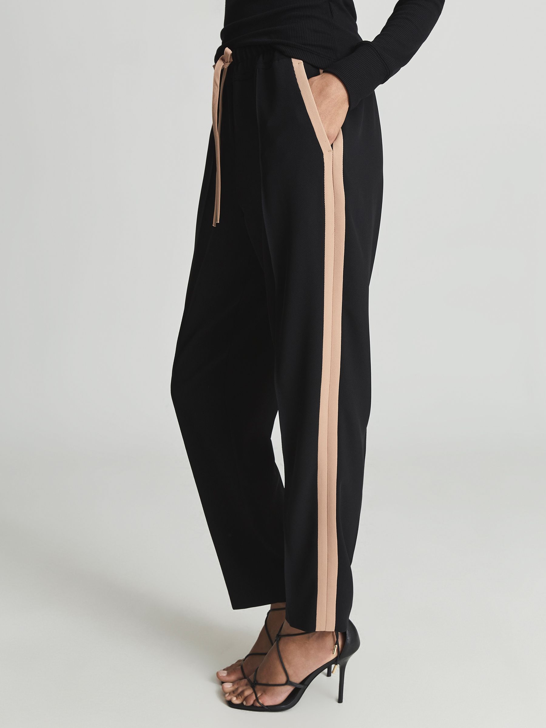Tapered Side Stripe Trousers in Black