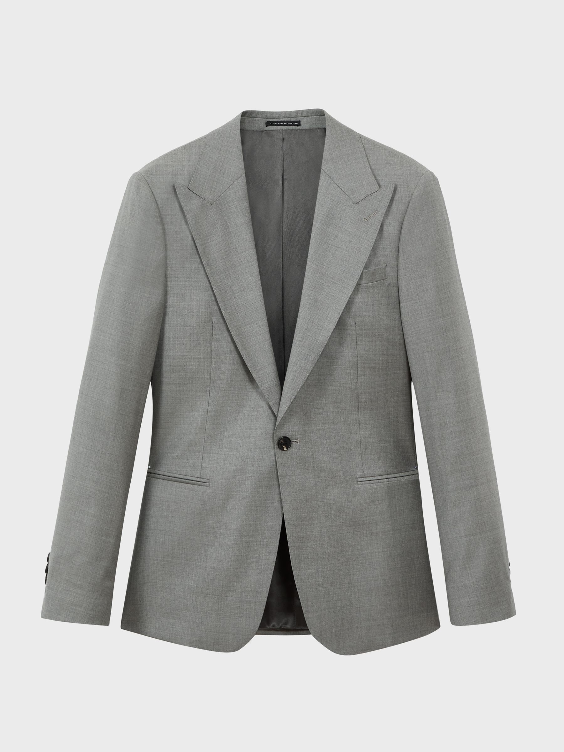 Atelier Wool Cashmere Slim Fit Single Breasted Blazer in Grey Melange