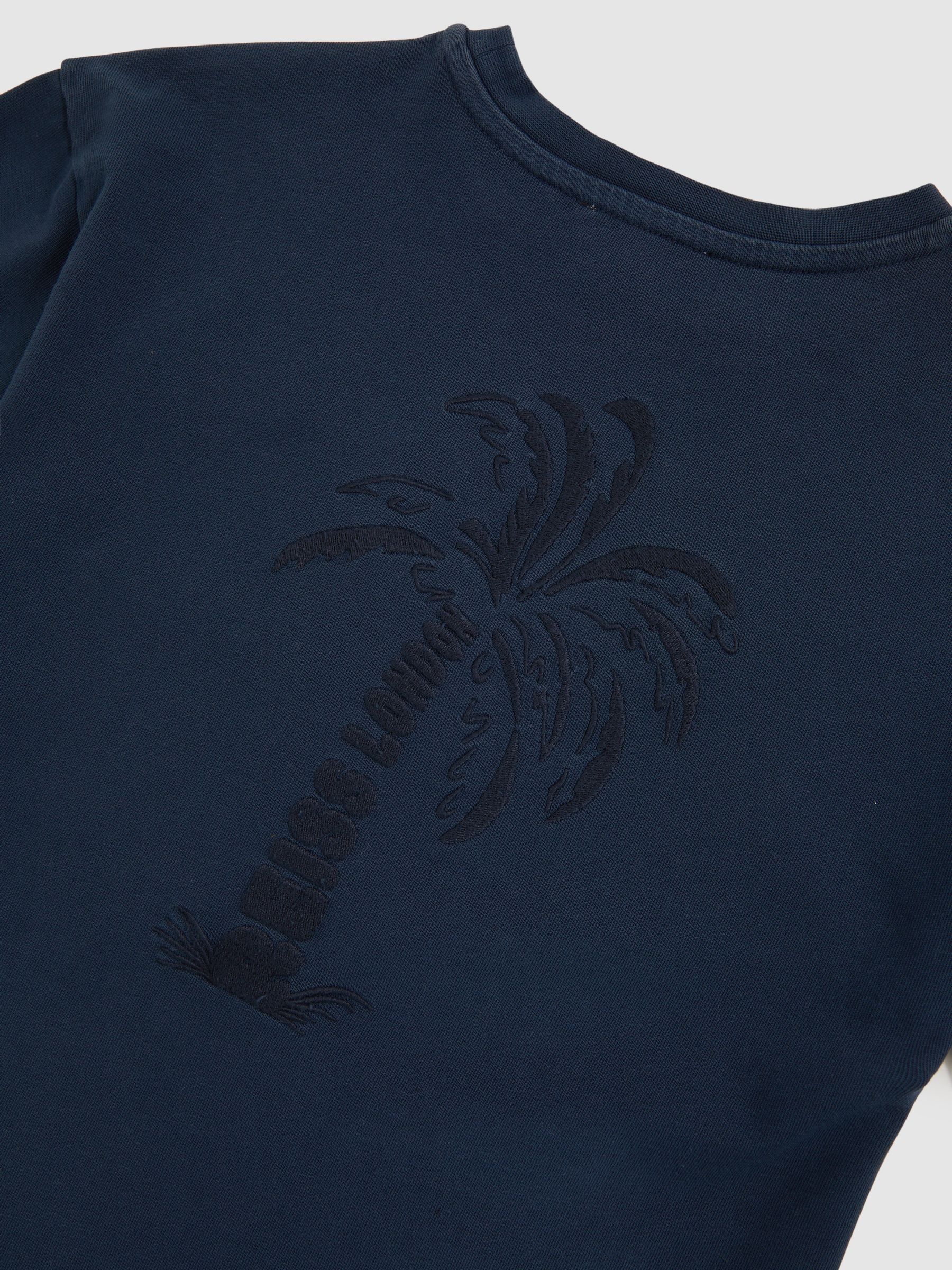9-13 yrs Cotton Palm-Embroidery Oversize T-Shirt in Washed Navy