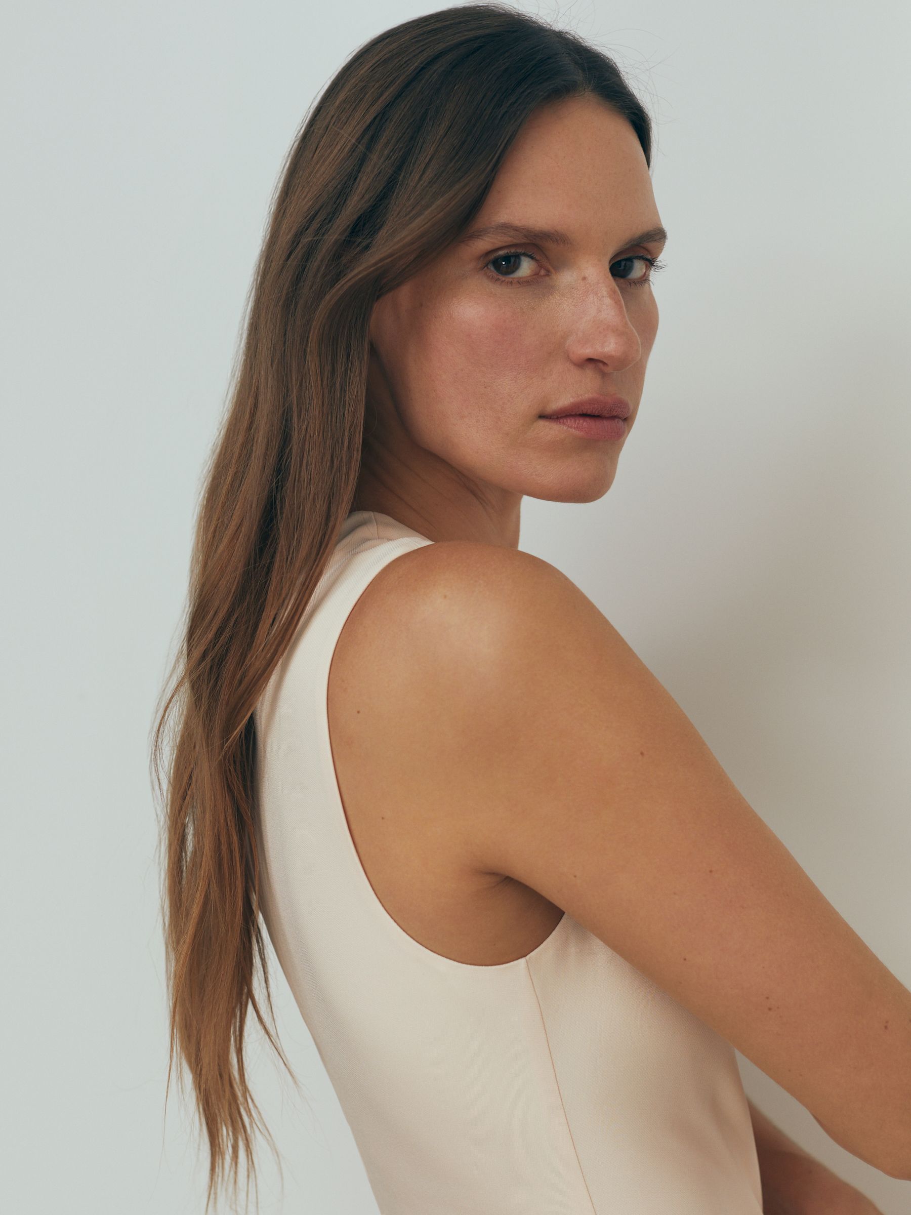 Atelier Ruched Bodycon Midi Dress in Blush