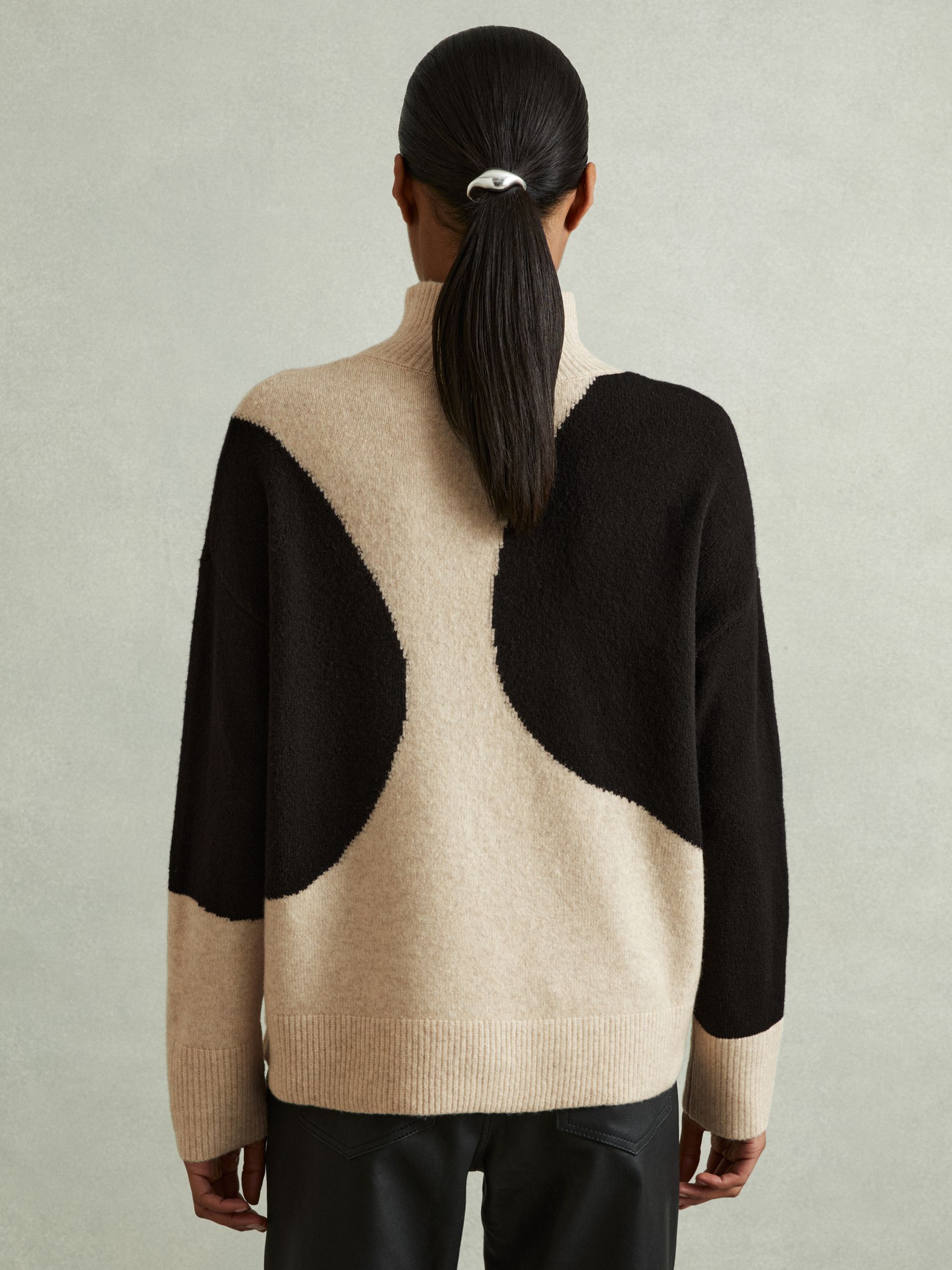 Colourblock Roll Neck Jumper in Oatmeal/Black