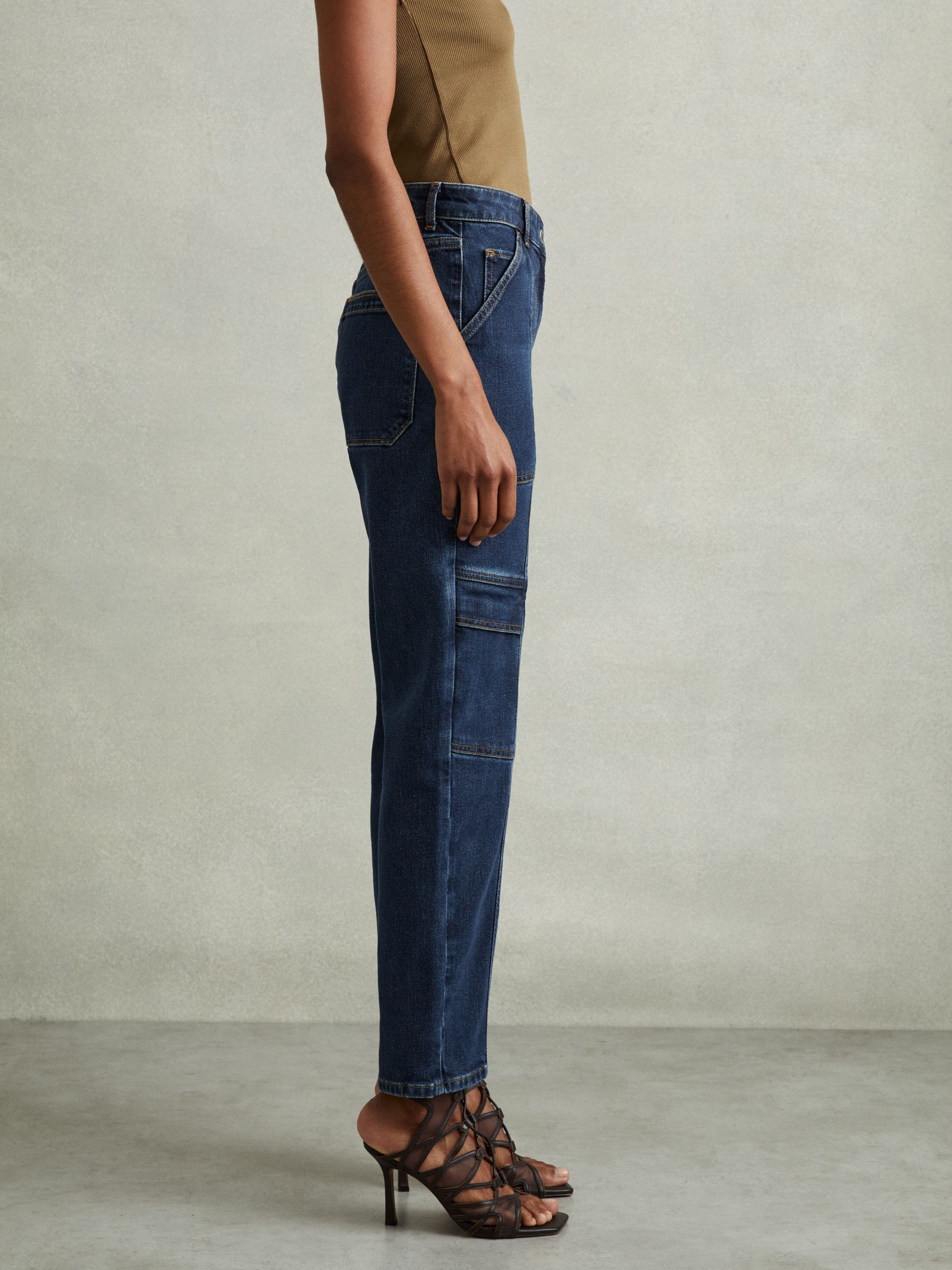 Garment Dyed Utility Tapered Jeans in Dark Blue