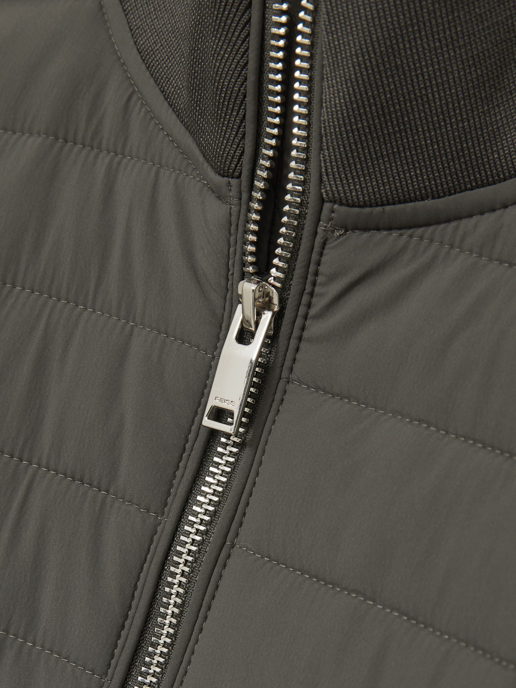 Hybrid Quilt and Knit Zip-Through Jacket in Sage