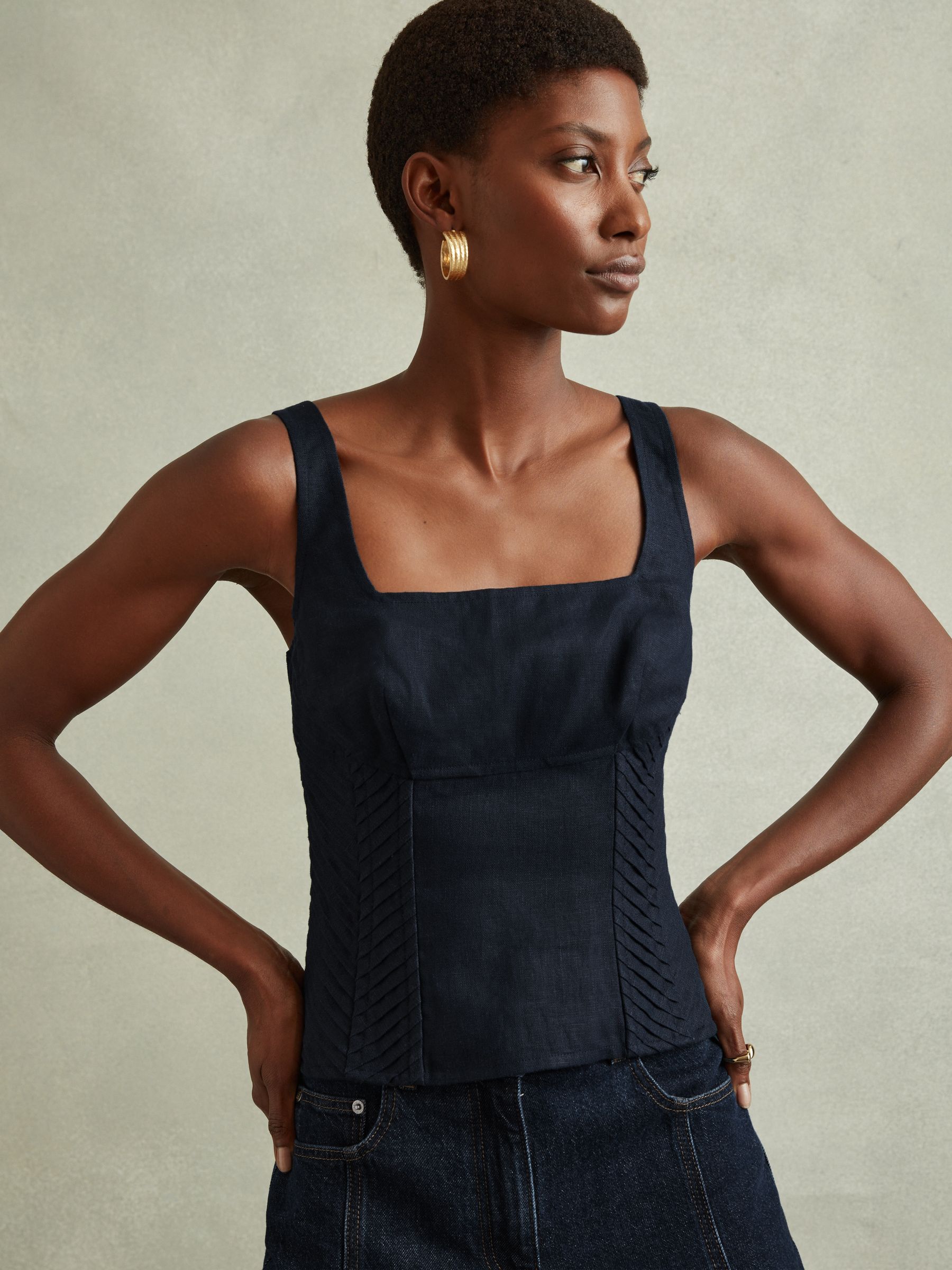 Linen Corset Vest in Navy