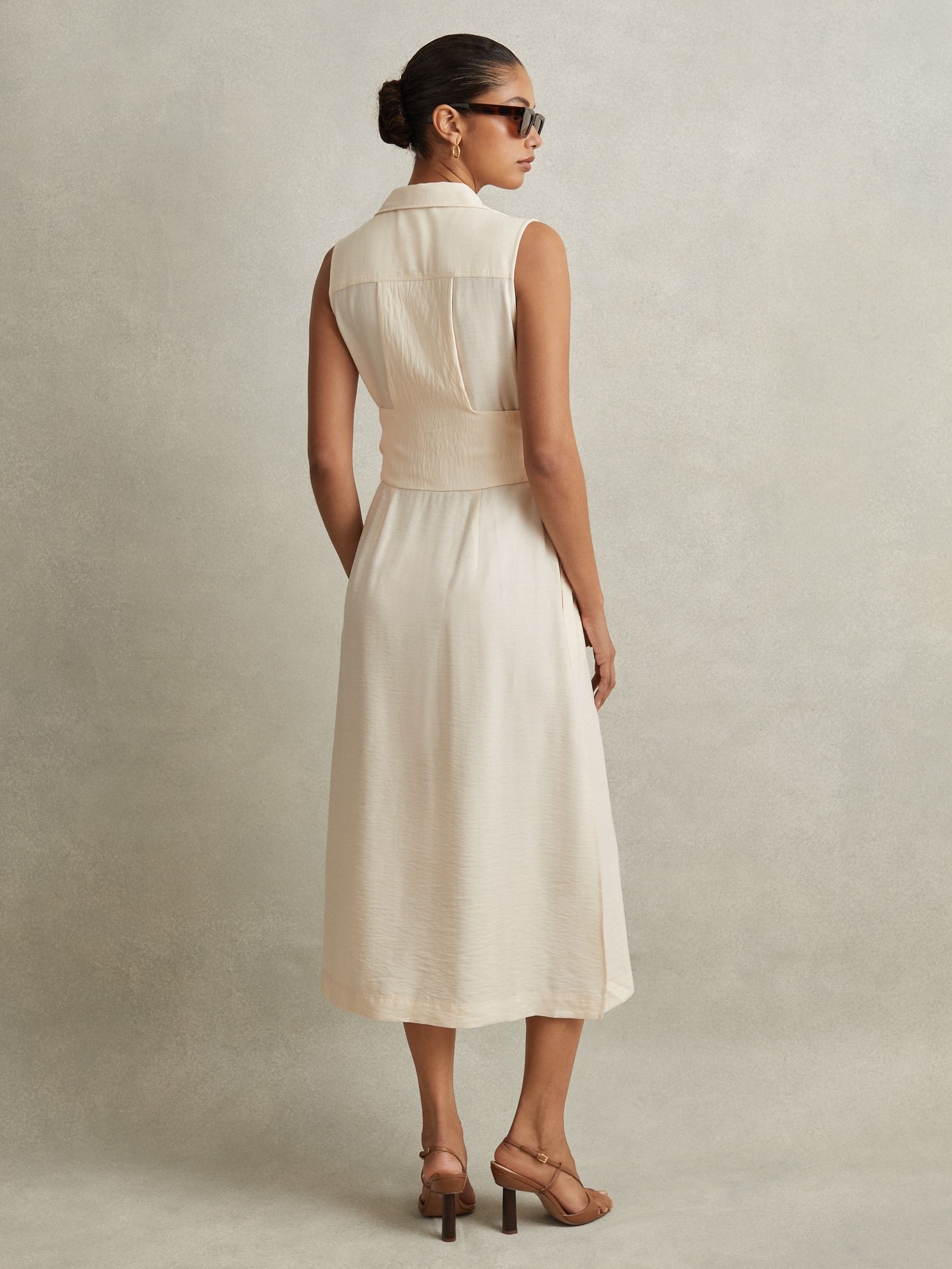 Viscose Blend Belted Shirt Dress in Cream