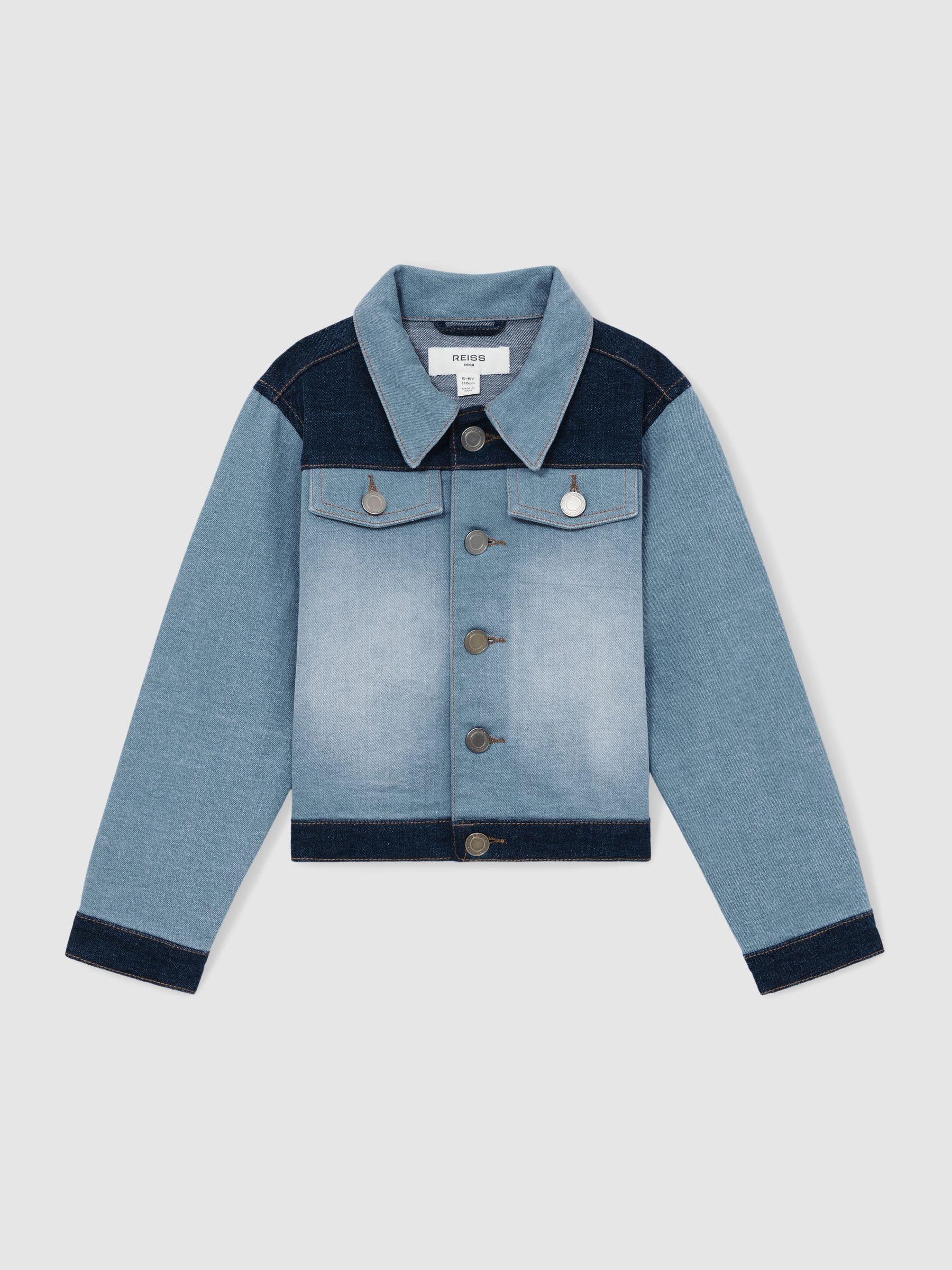 13-14 yrs Patchwork Two-Tone Denim Jacket in Blue