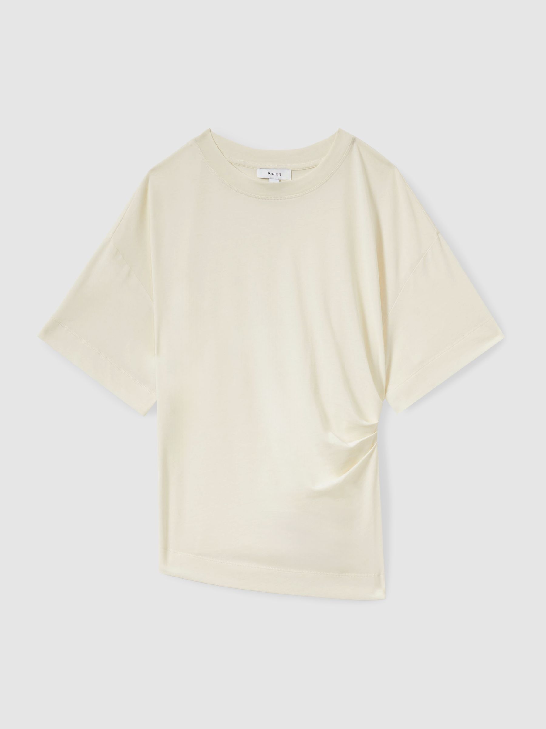 Draped Crew-Neck T-Shirt With Cotton in Ivory