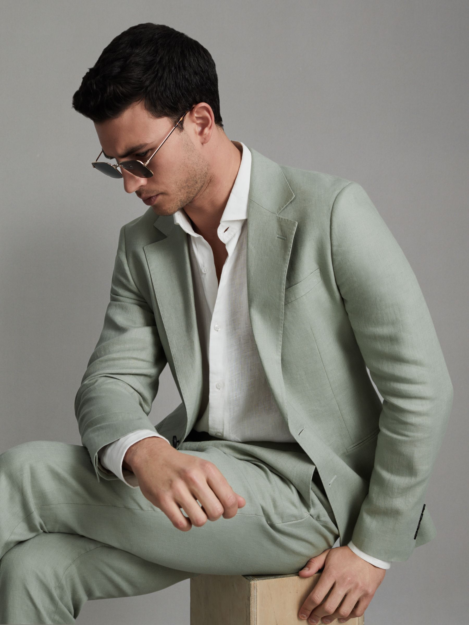 Single-Breasted Linen Suit Blazer Slim Fit in Apple