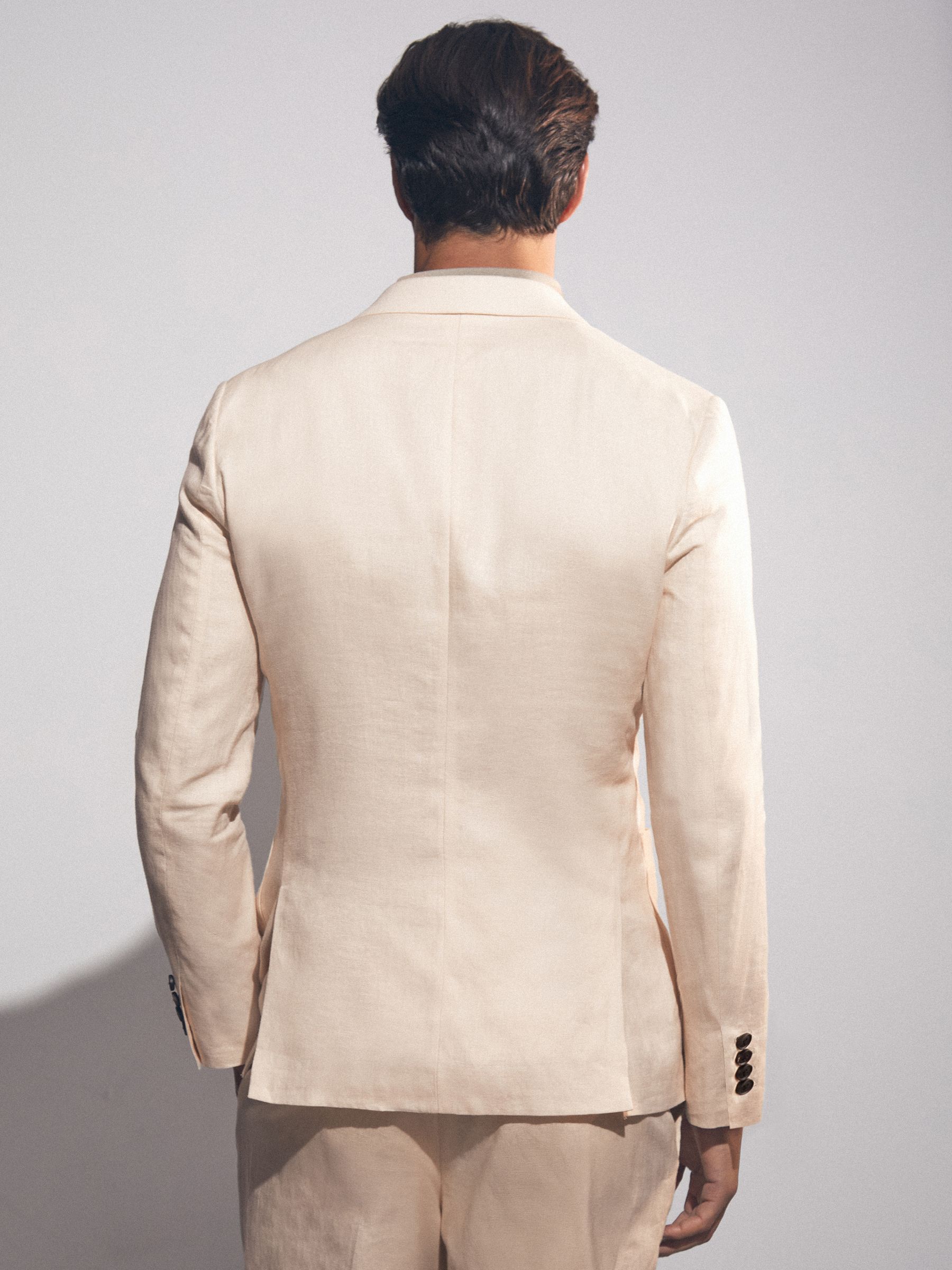 Linen Double-Breasted Suit Slim-Fit Blazer in Stone