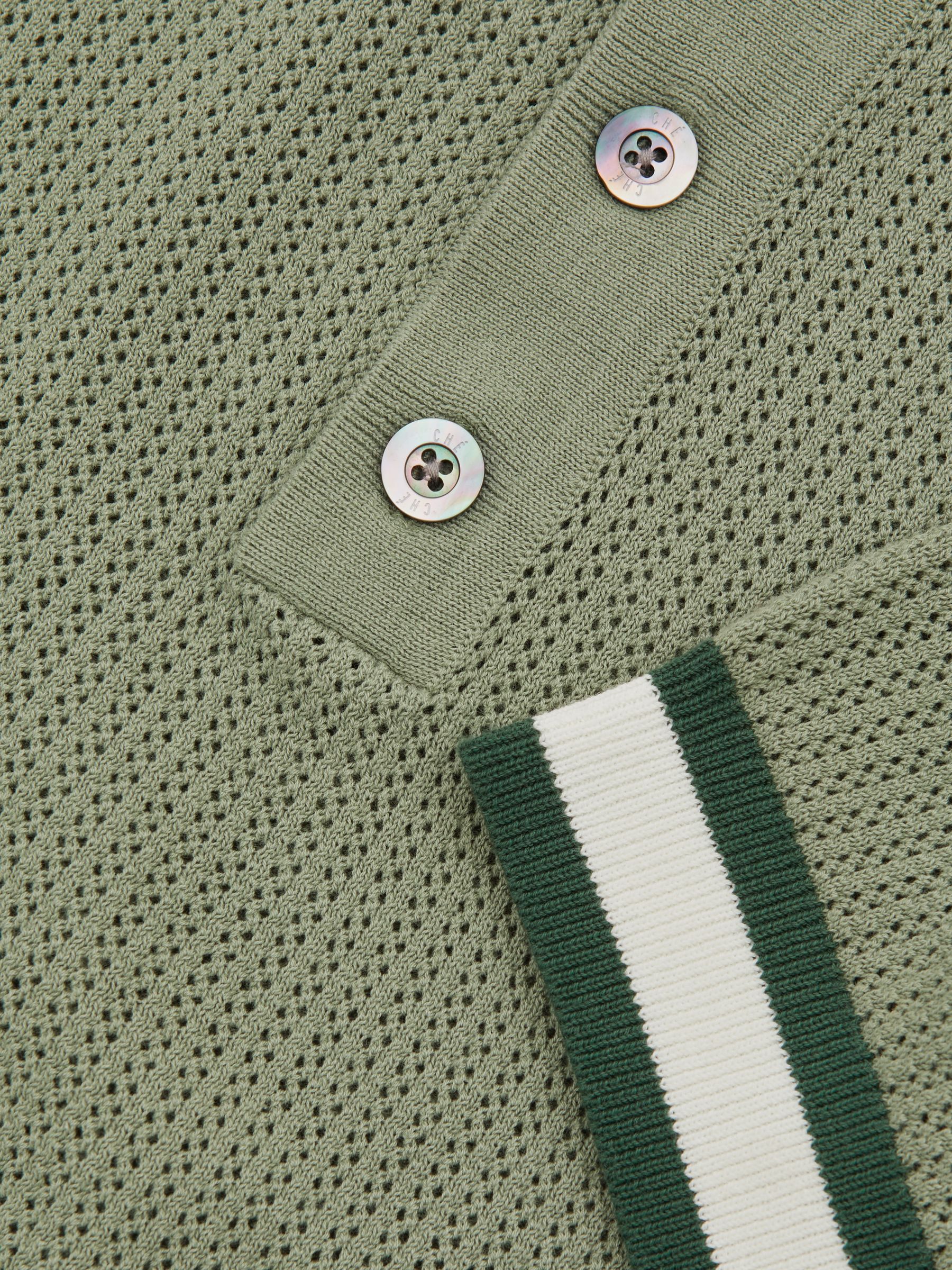 Reiss | Ché Knitted Half-Button Polo Shirt in Sage Green